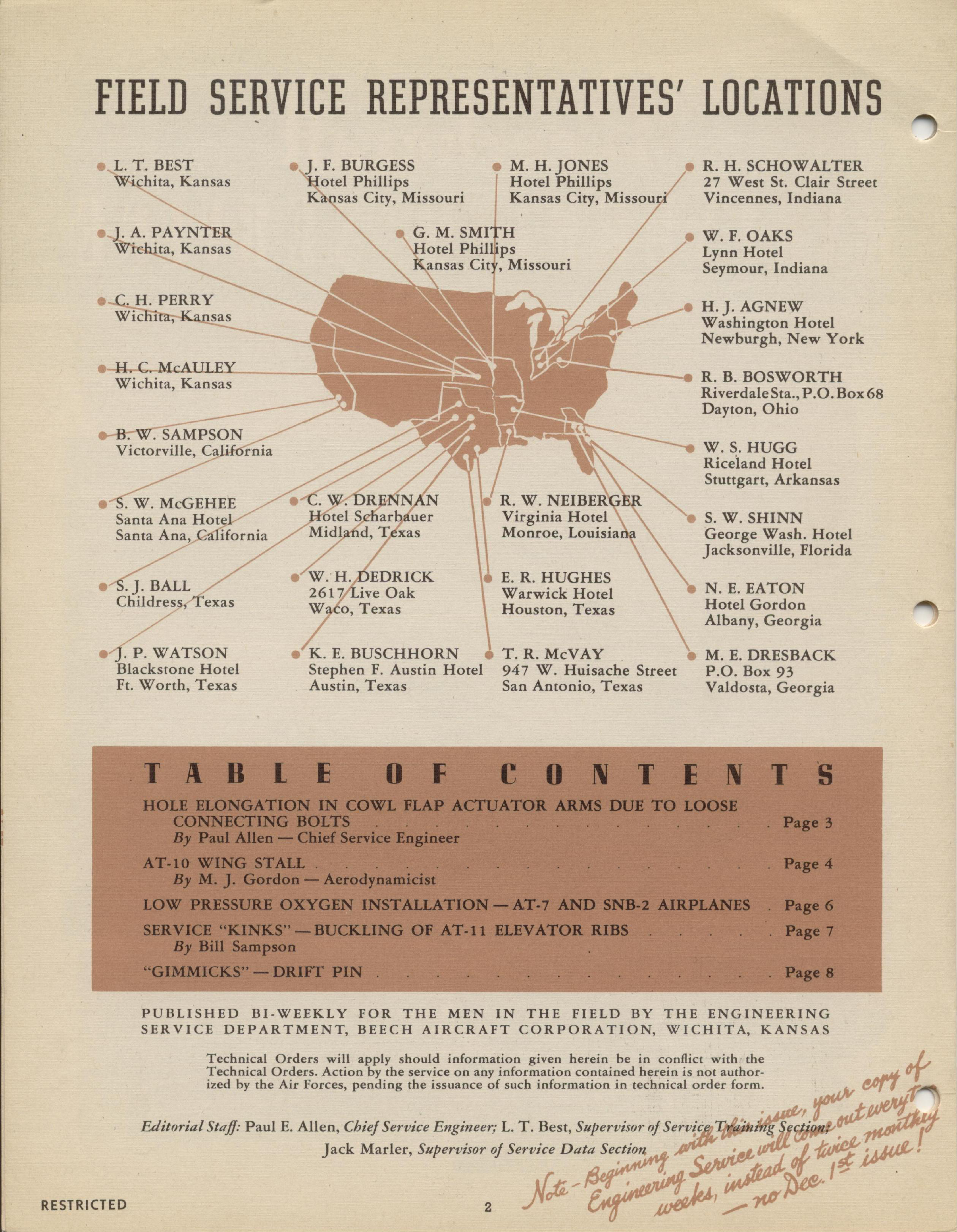 Sample page 2 from AirCorps Library document: Vol. I, No. 7 - Beechcraft Engineering Service