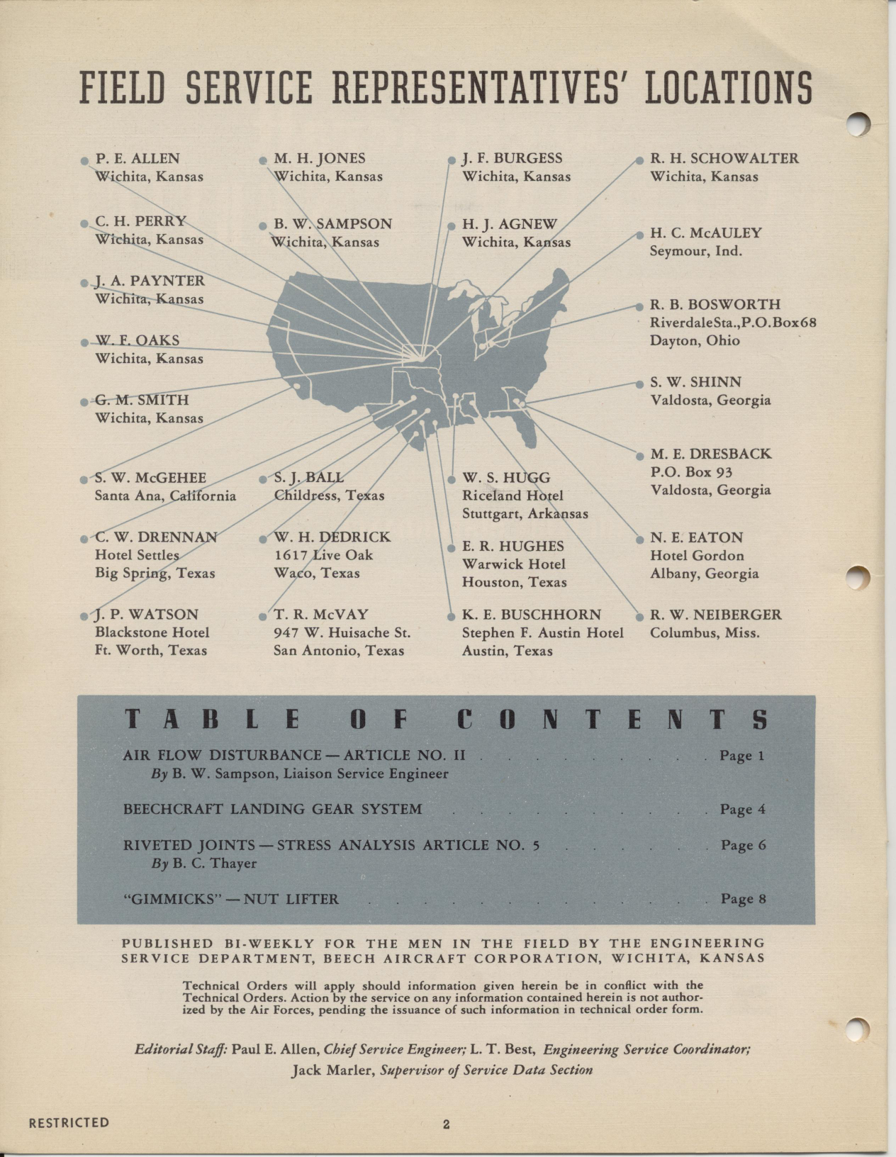 Sample page 1 from AirCorps Library document: Vol. I, No. 8 - Beechcraft Engineering Service