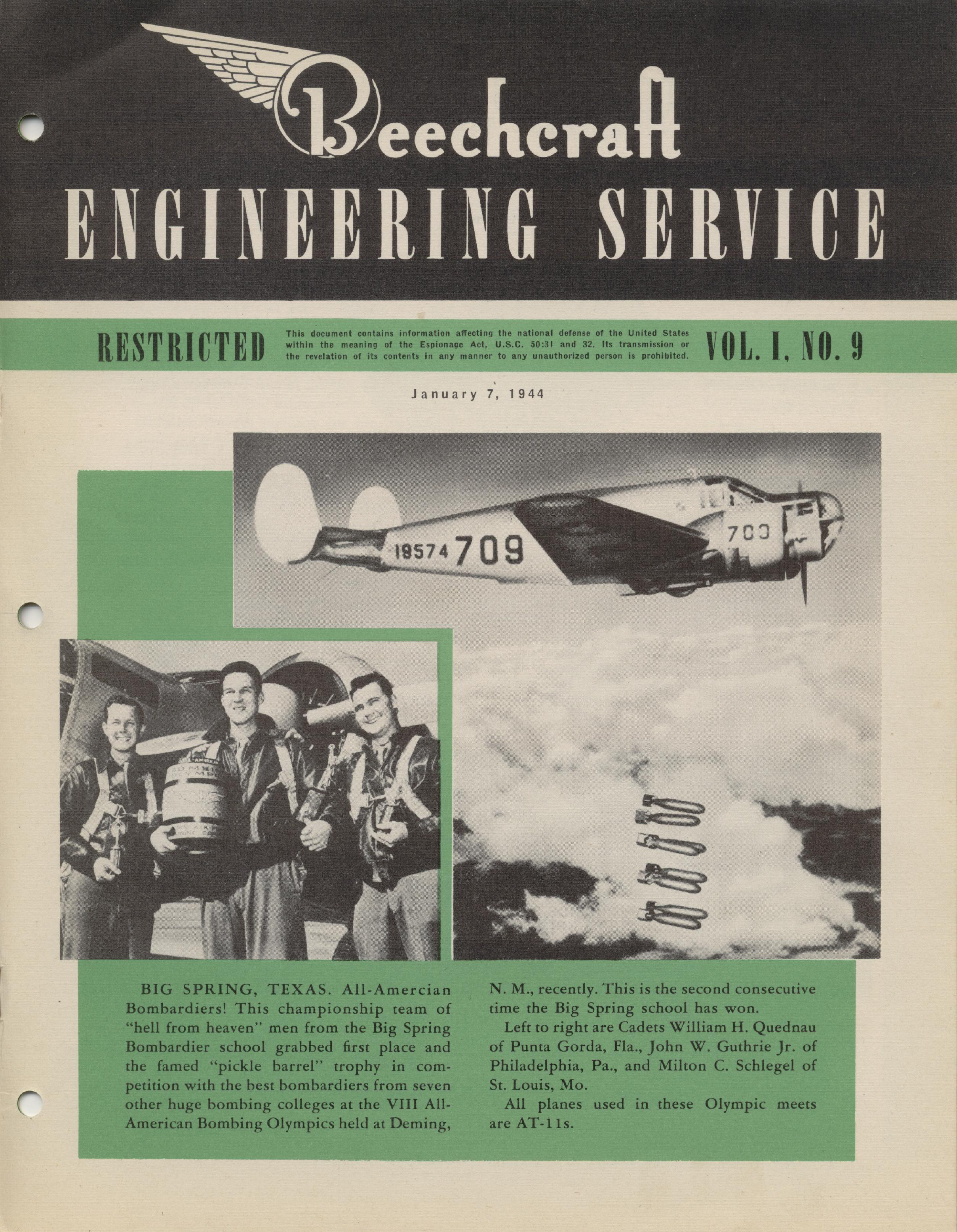 Sample page 1 from AirCorps Library document: Vol. I, No. 9 - Beechcraft Engineering Service