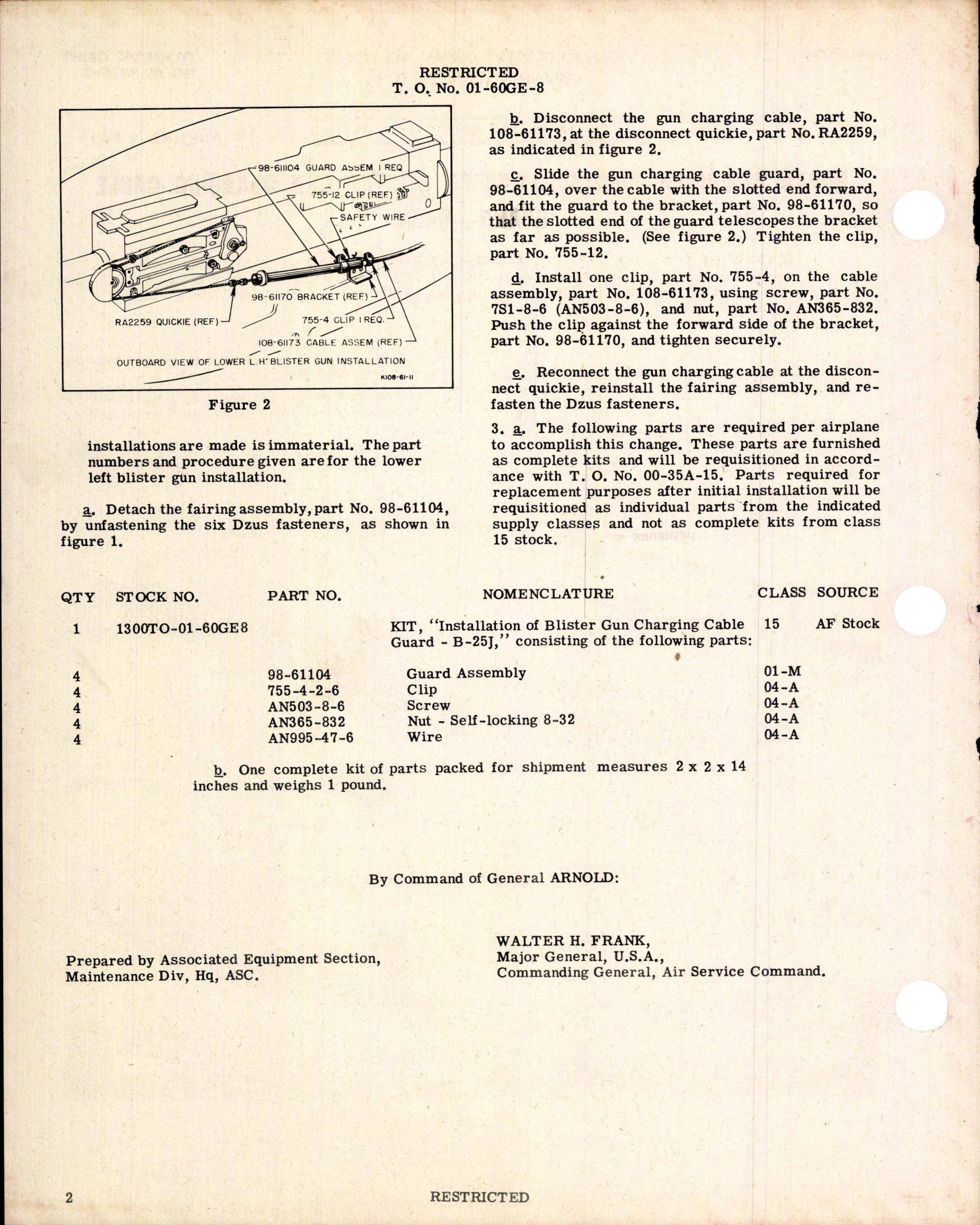 Sample page 2 from AirCorps Library document: Installation of Blister Gun Charging Cable Guard for B-25J