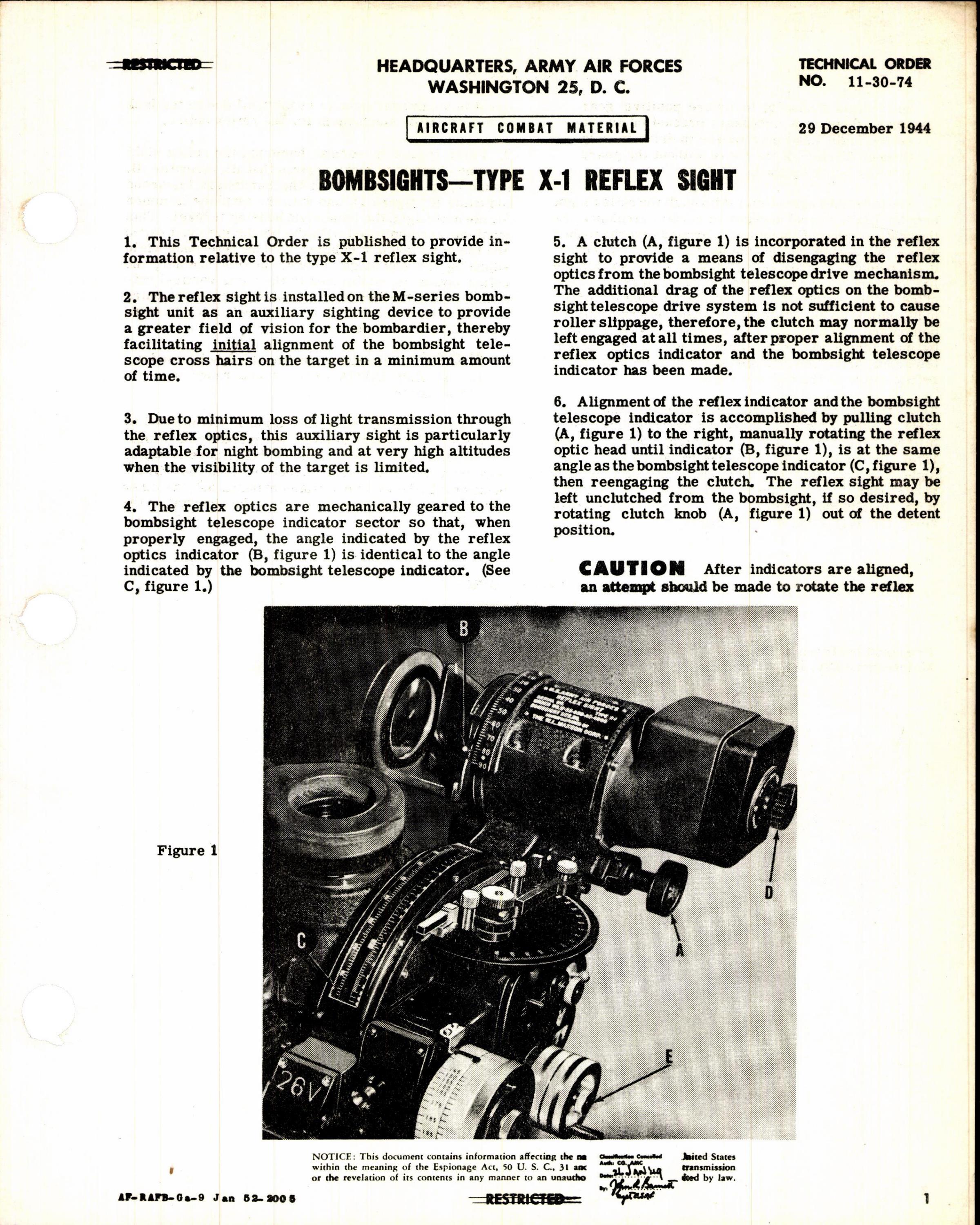 Sample page 1 from AirCorps Library document: Bombsights - Type X-1 Reflex Sight