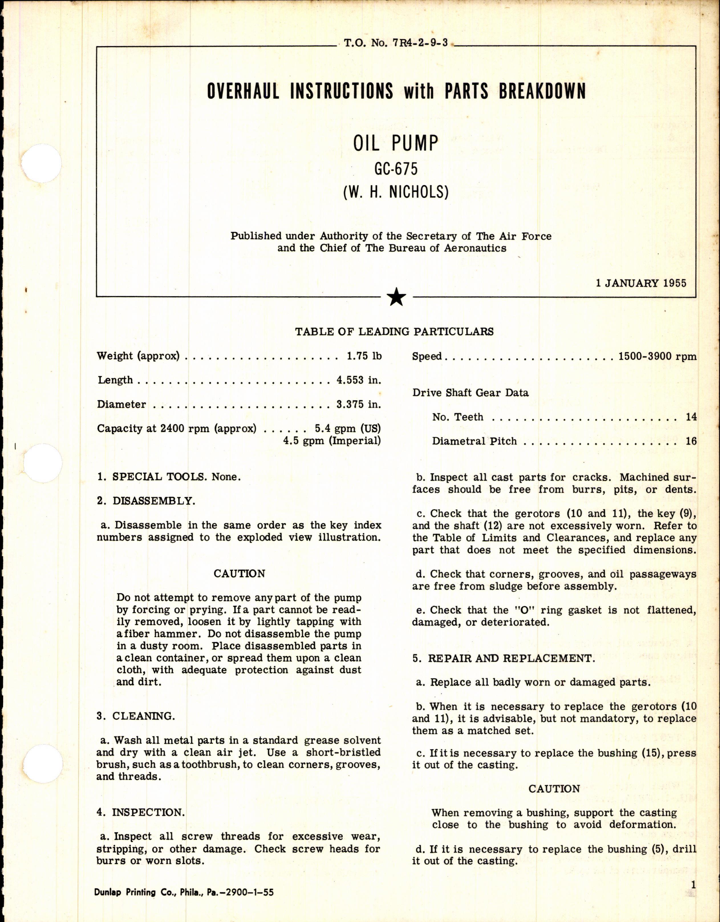 Sample page 1 from AirCorps Library document: Overhaul Instructions with Parts Breakdown Oil Pump