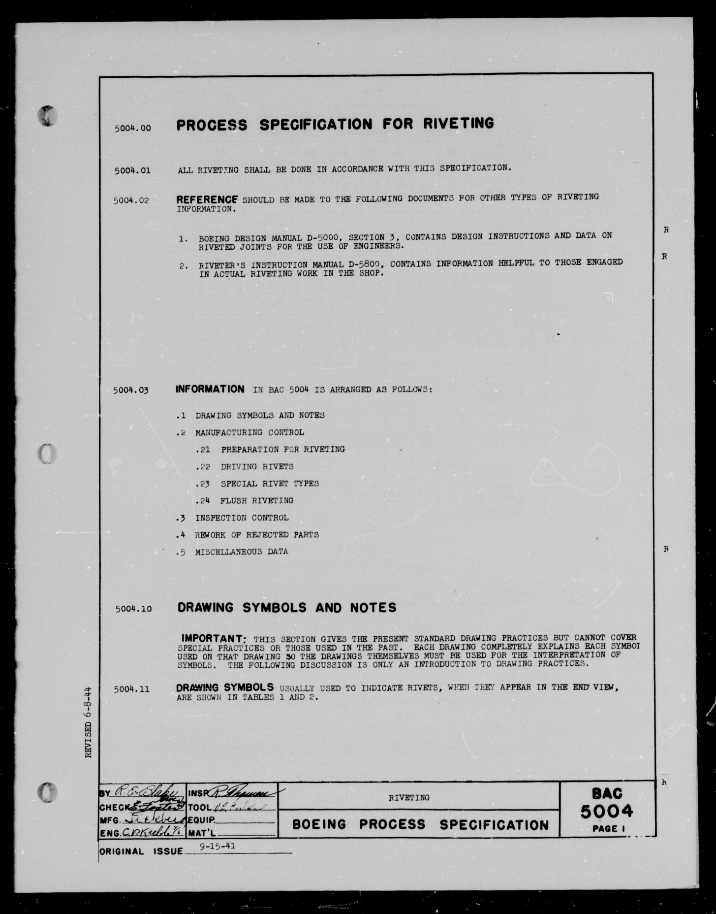 Sample page 1 from AirCorps Library document: Process Specification for Riveting