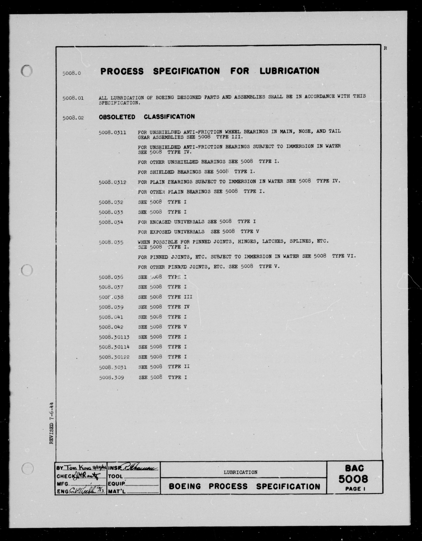 Sample page 1 from AirCorps Library document: Process Specification for Lubrication