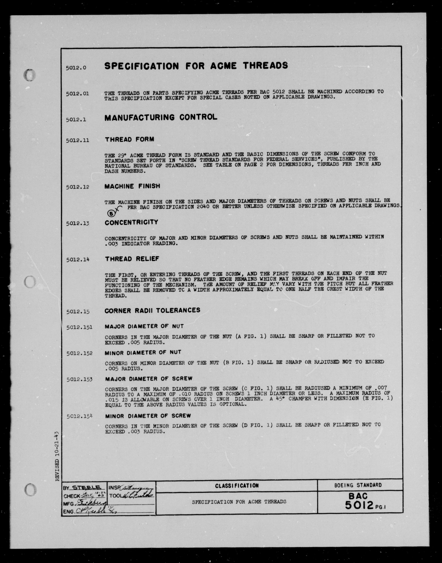 Sample page 1 from AirCorps Library document: Specification for Acme Threads