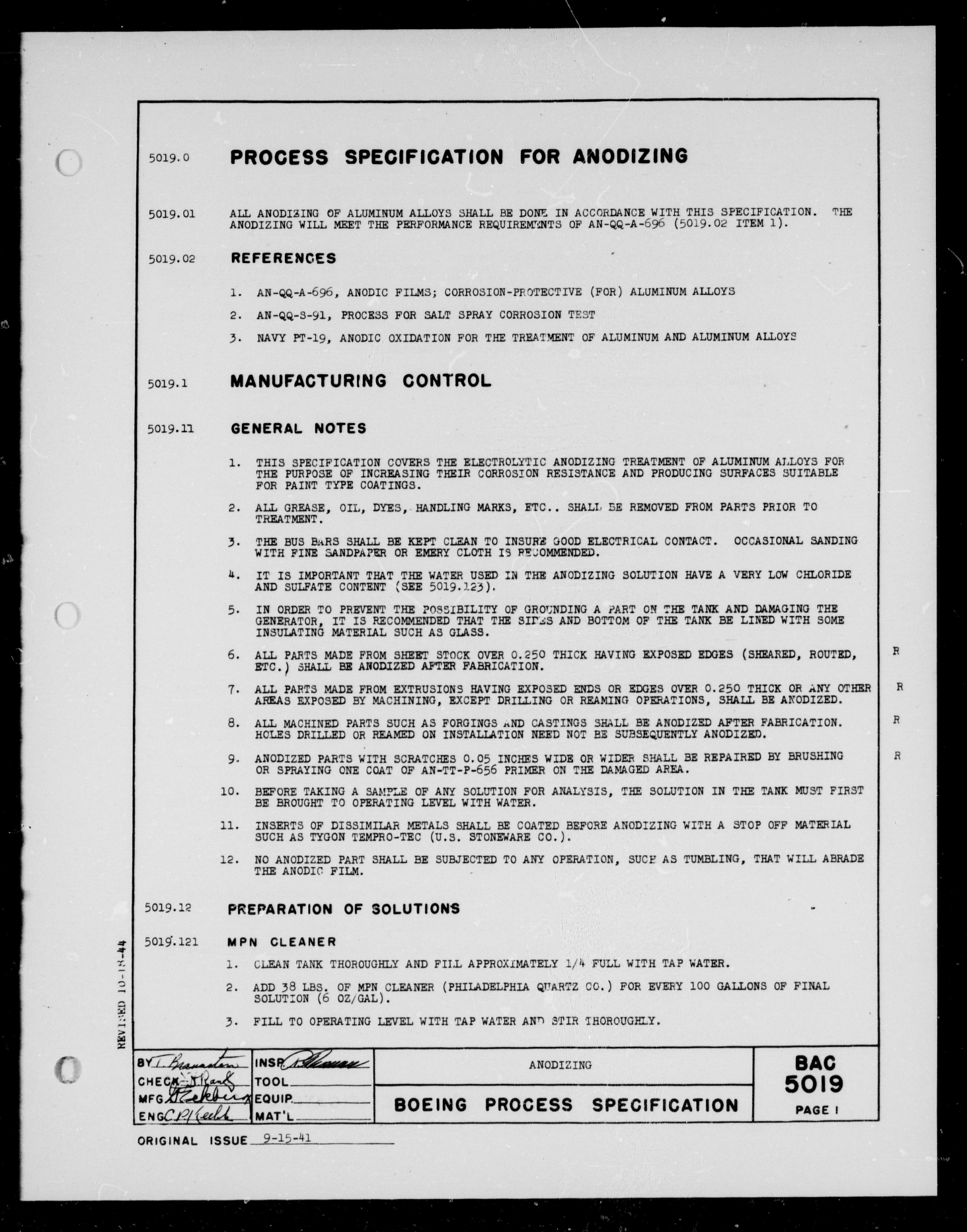 Sample page 1 from AirCorps Library document: Process Specification for Anodizing