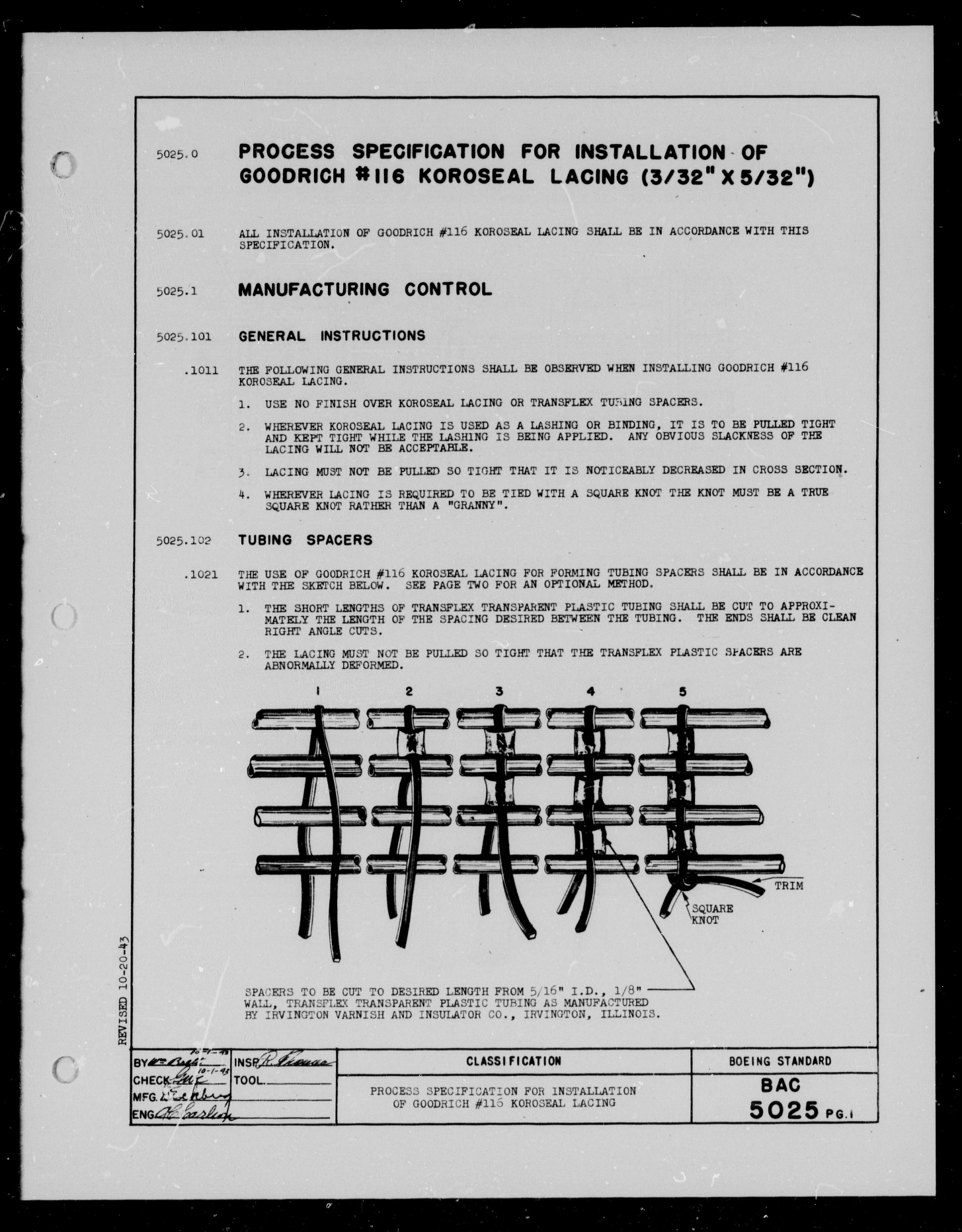 Sample page 1 from AirCorps Library document: Installation of Goodrich #115 Koroseal Lacing