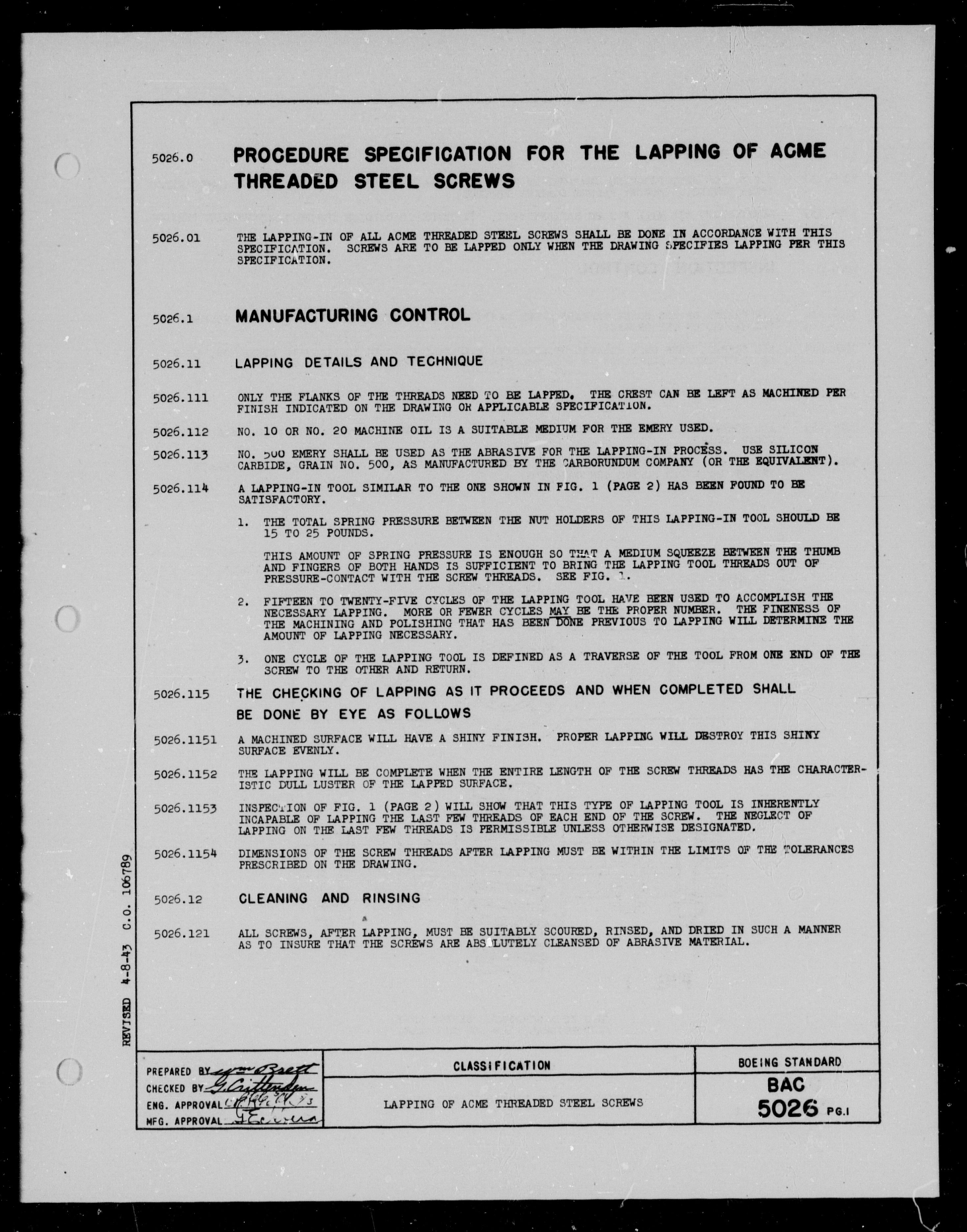 Sample page 1 from AirCorps Library document: Lapping of Acme Threaded Steel Screws