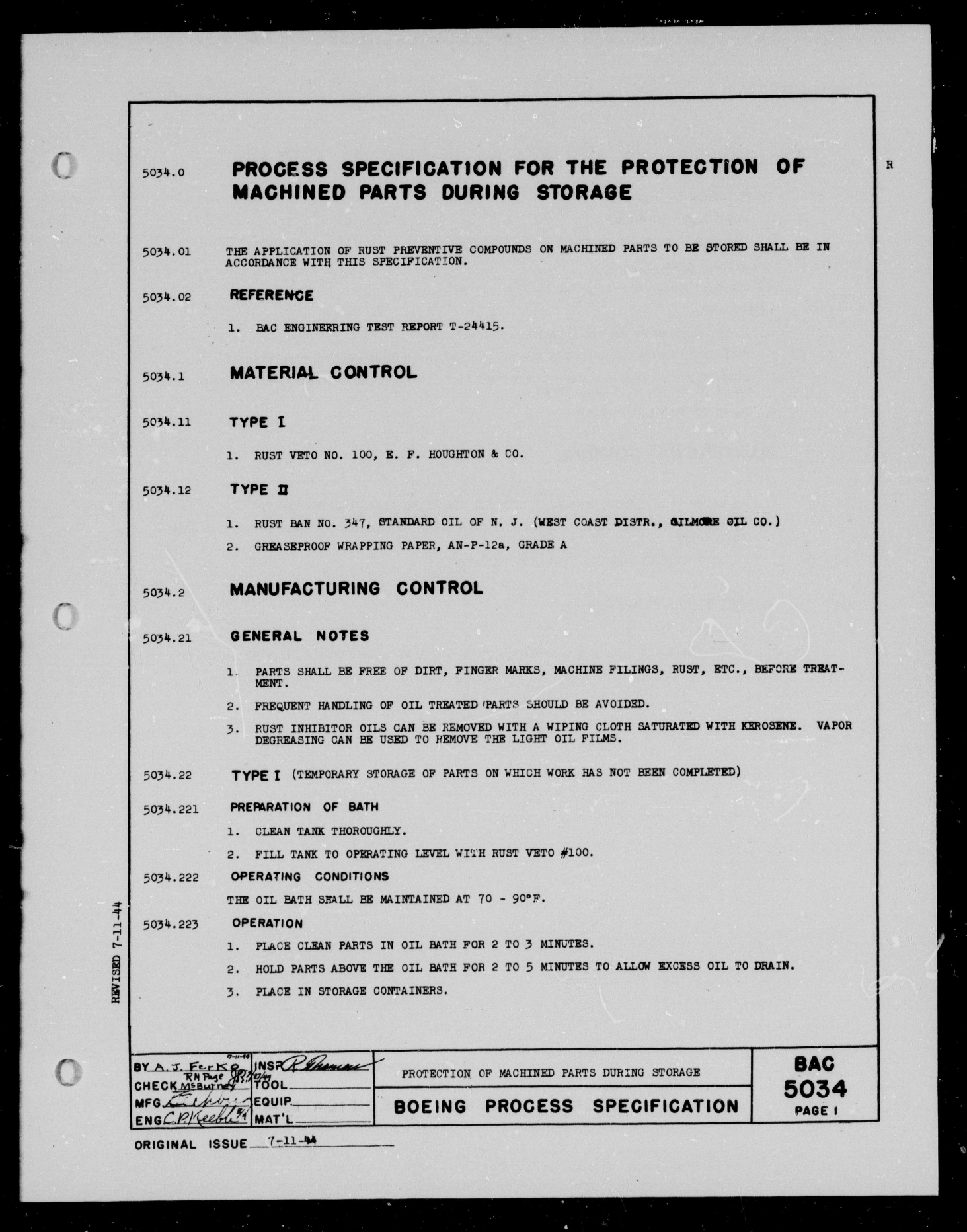 Sample page 1 from AirCorps Library document: Protection of Machined Parts During Storage