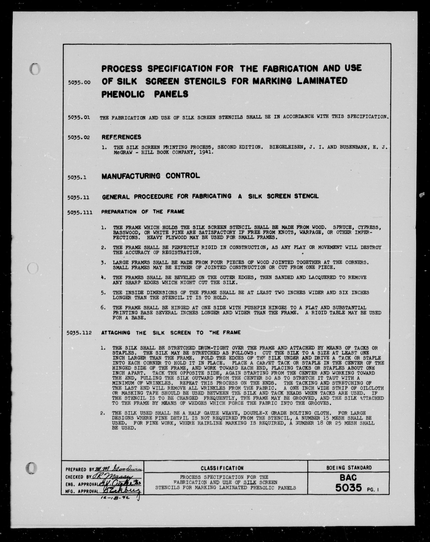 Sample page 1 from AirCorps Library document: Fabrication and Use of Silk Screen Stencils for Marking Laminated Phenolic Panels