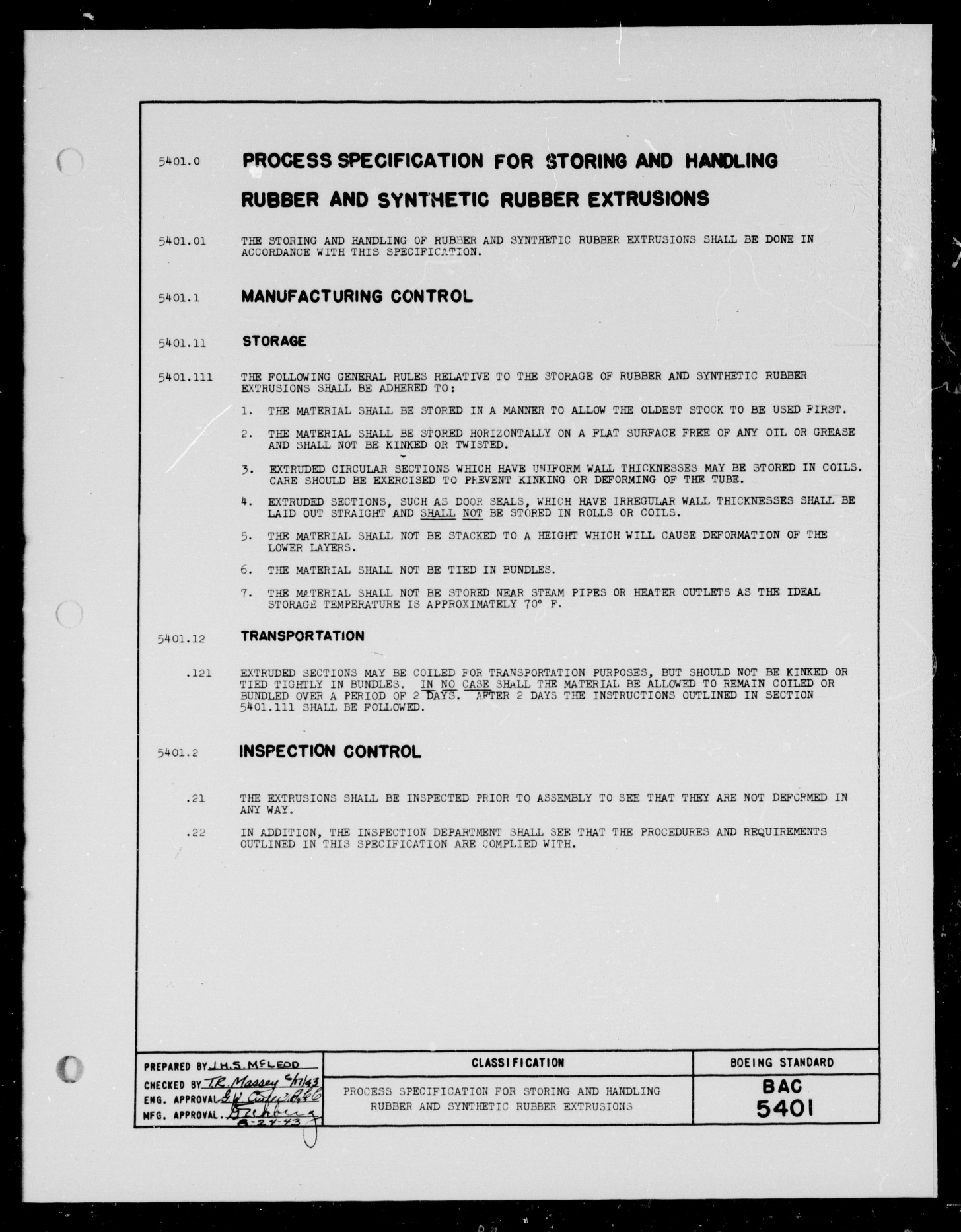 Sample page 1 from AirCorps Library document: Storing and Handling Rubber and Synthetic Rubber Extrusions