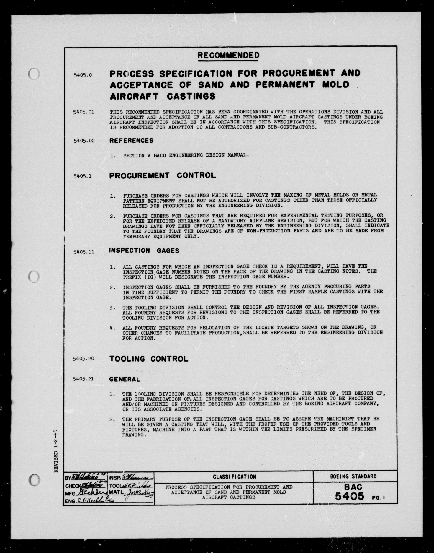 Sample page 1 from AirCorps Library document: Procurement and Acceptance of Sand and Permanent Mold Aircraft Castings