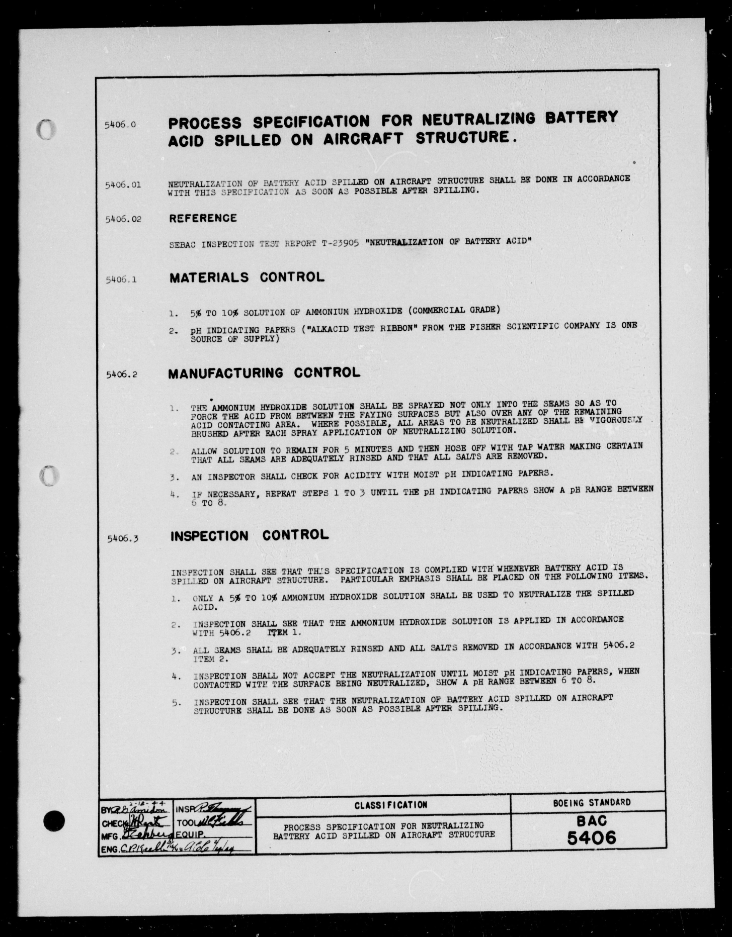 Sample page 1 from AirCorps Library document: Neutralizing Batter Acid Spilled on Aircraft Structure