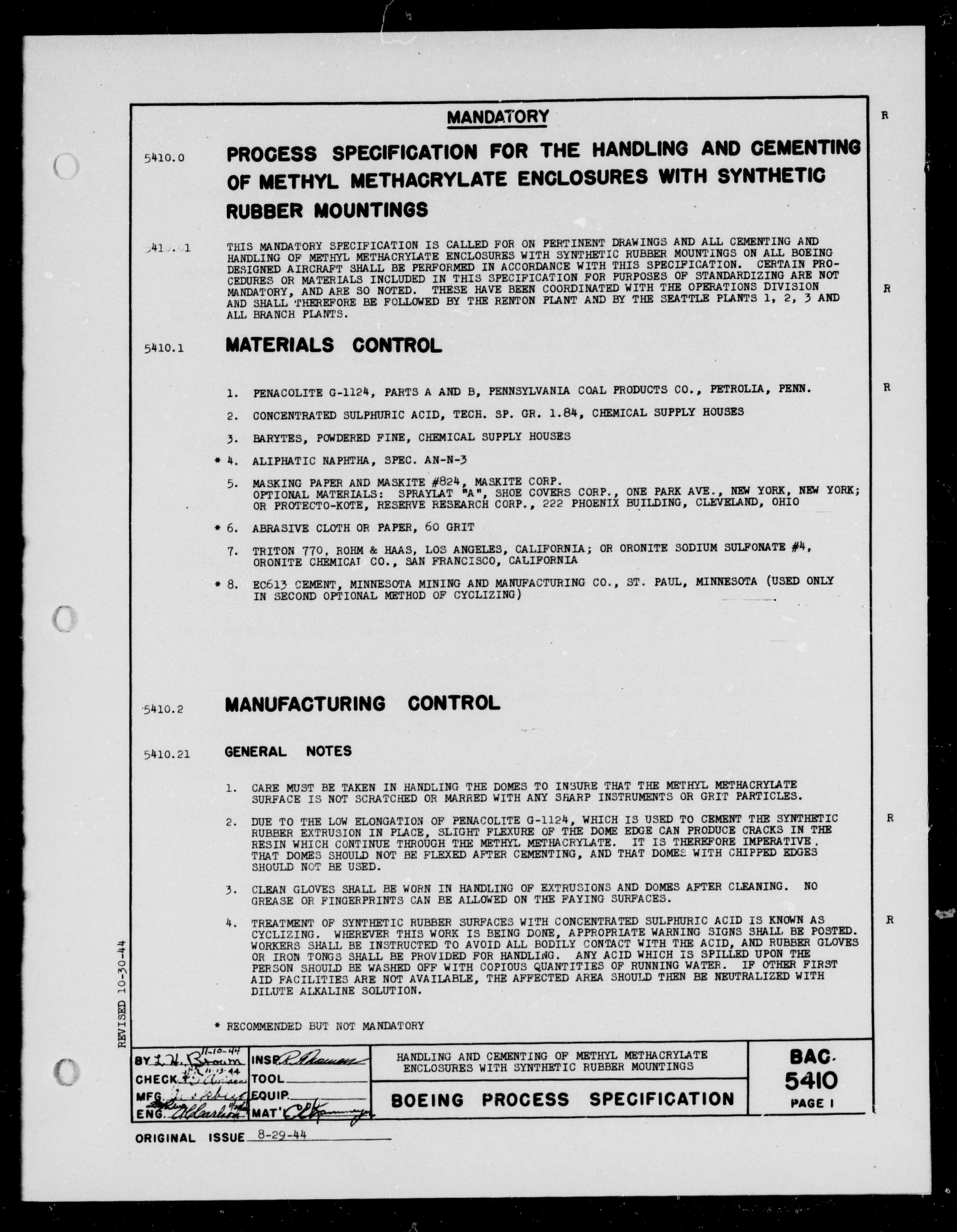 Sample page 1 from AirCorps Library document: Handling and Cementing of Methyl Methacrylate Enclosures with Synthetic Rubber Mountings