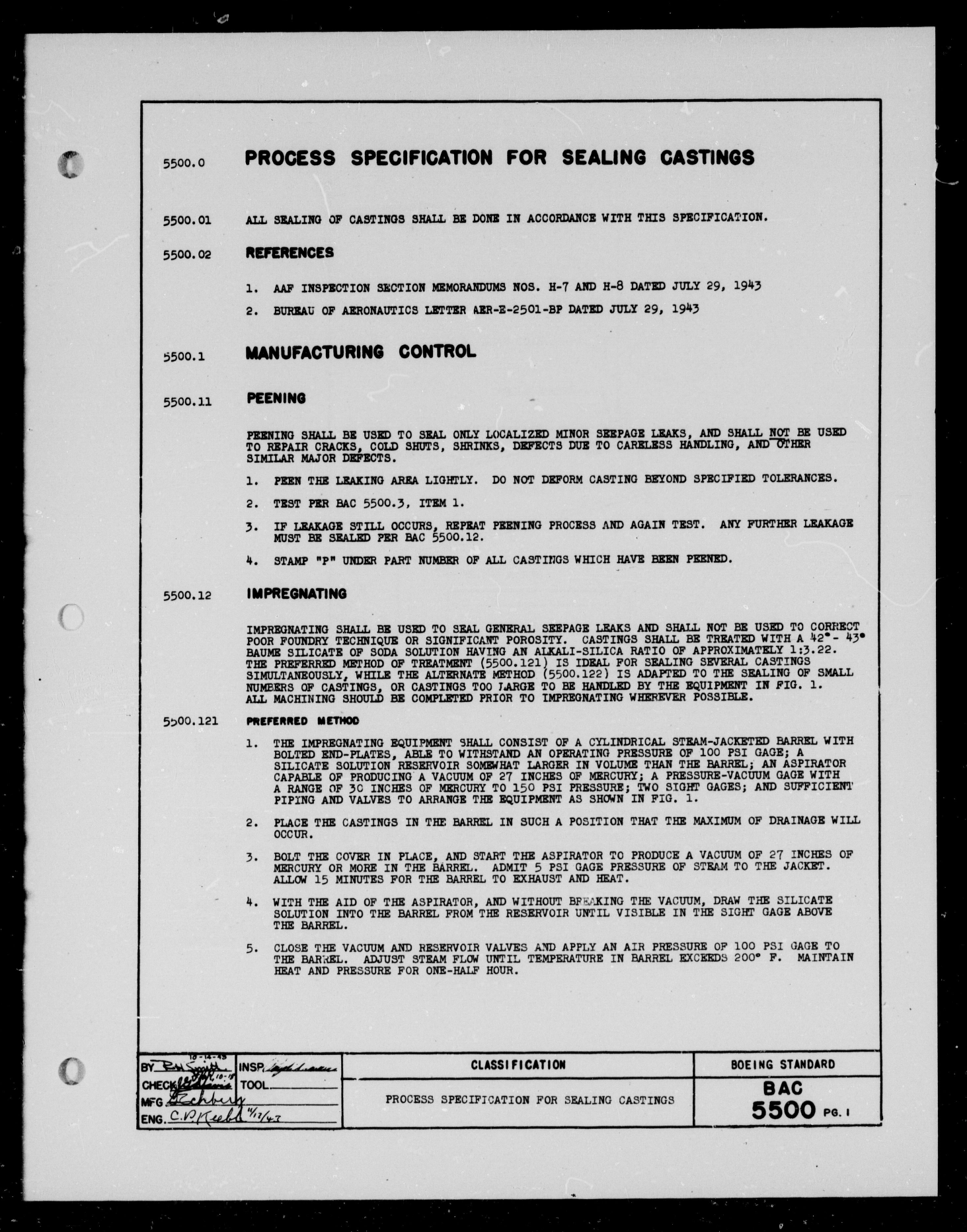 Sample page 1 from AirCorps Library document: Process Specification for Sealing Castings