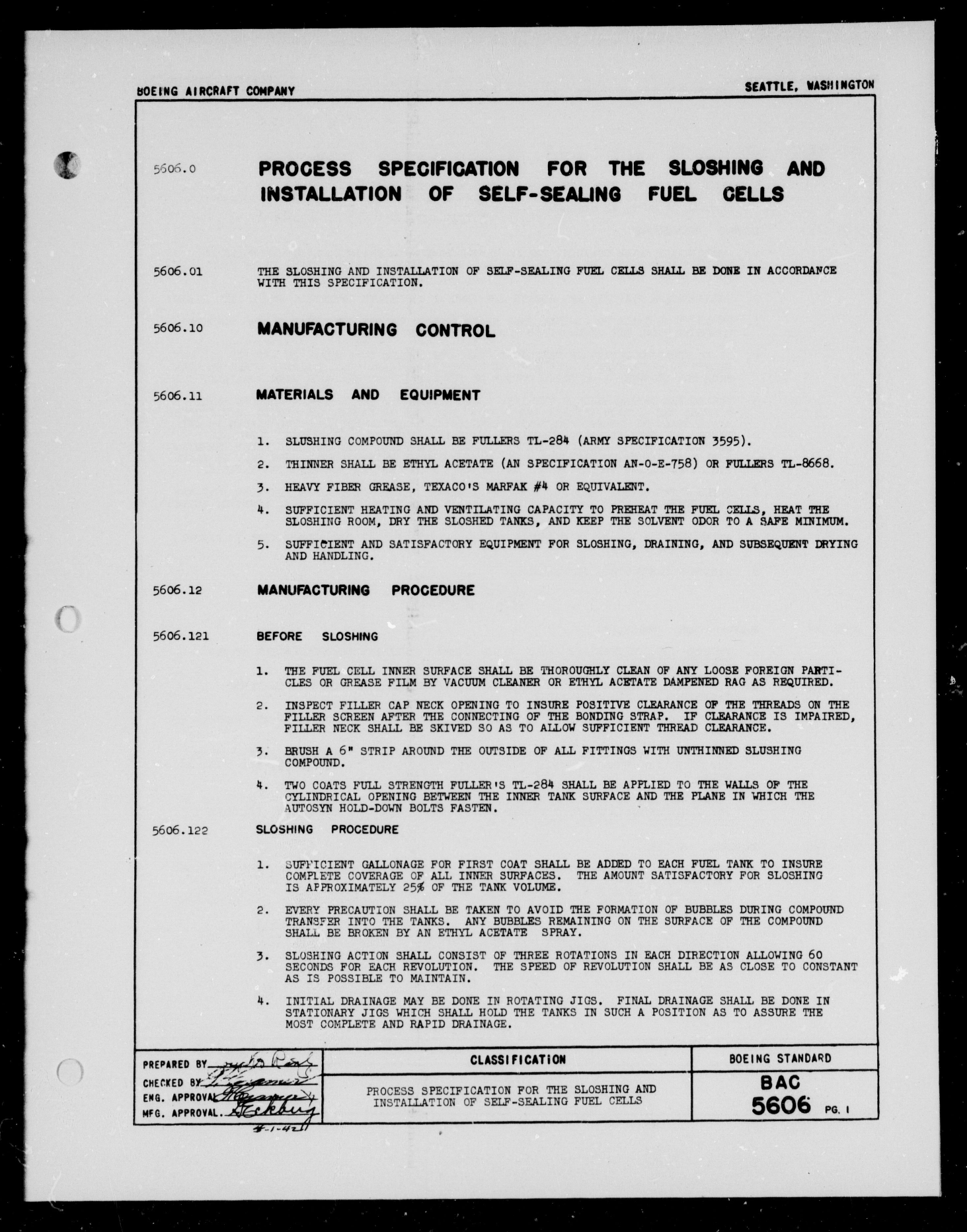 Sample page 1 from AirCorps Library document: Sloshing and Installation of Self-Sealing Fuel Cells