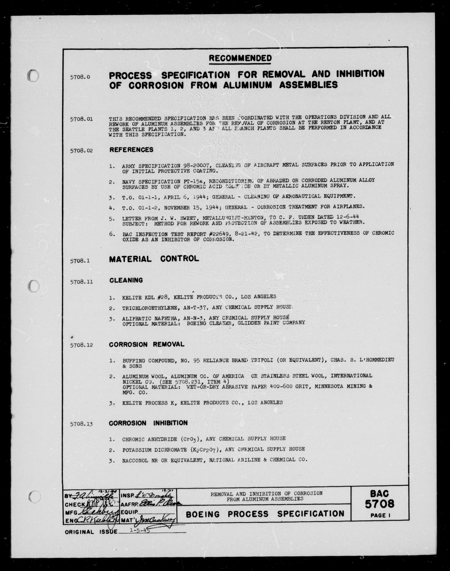 Sample page 1 from AirCorps Library document: Removal and Inhibition of Corrosion From Aluminum Assemblies