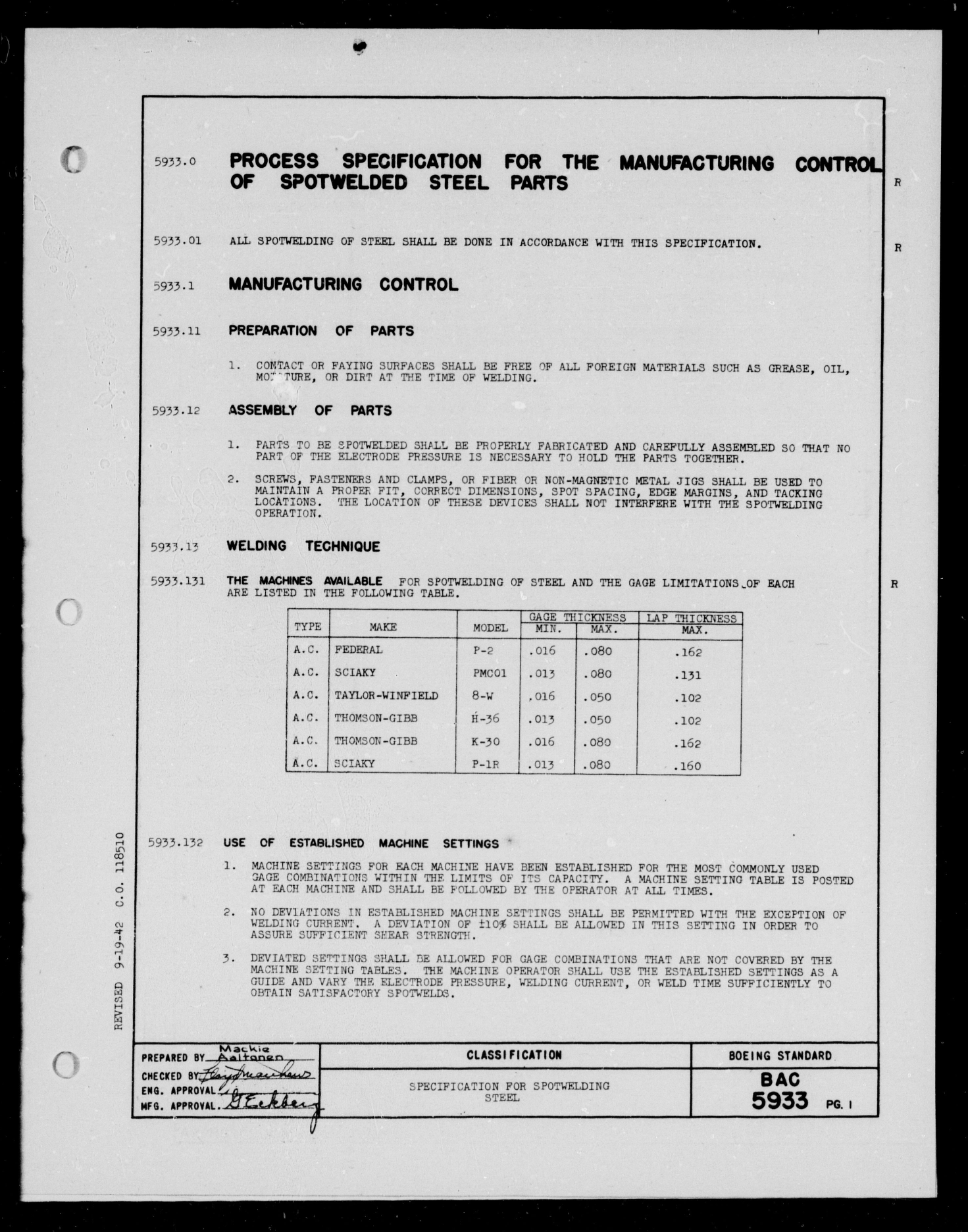 Sample page 1 from AirCorps Library document: Specification for Spotwelding Steel