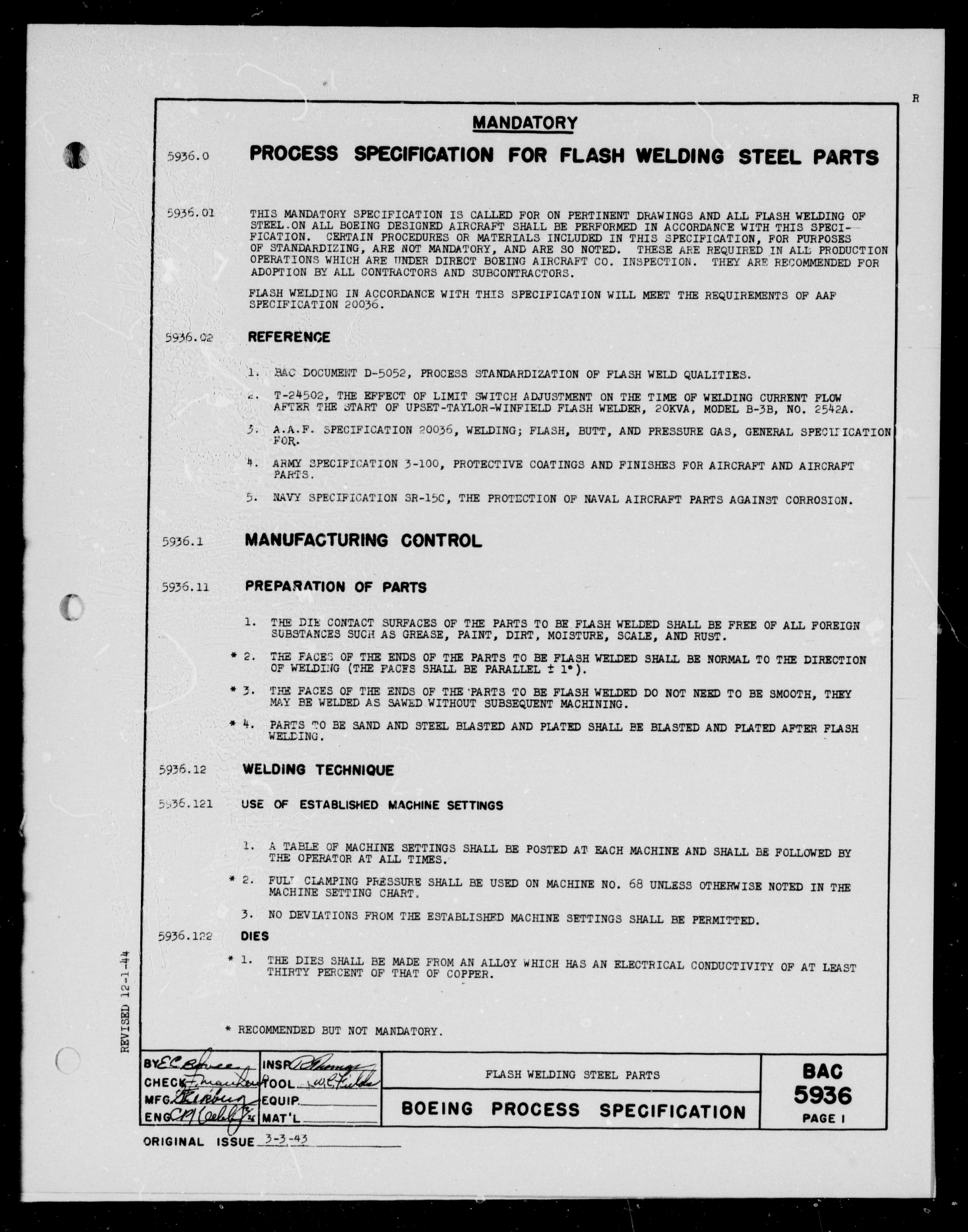 Sample page 1 from AirCorps Library document: Flash Welding Steel Parts