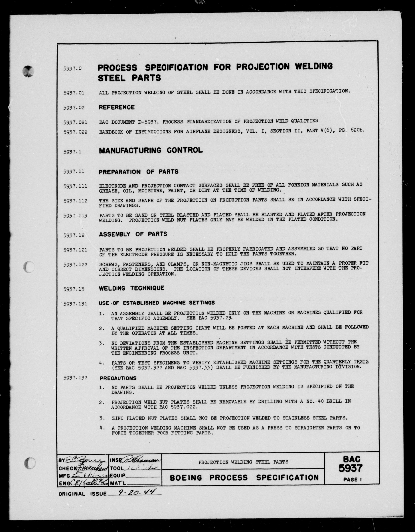 Sample page 1 from AirCorps Library document: Projection Welding Steel Parts