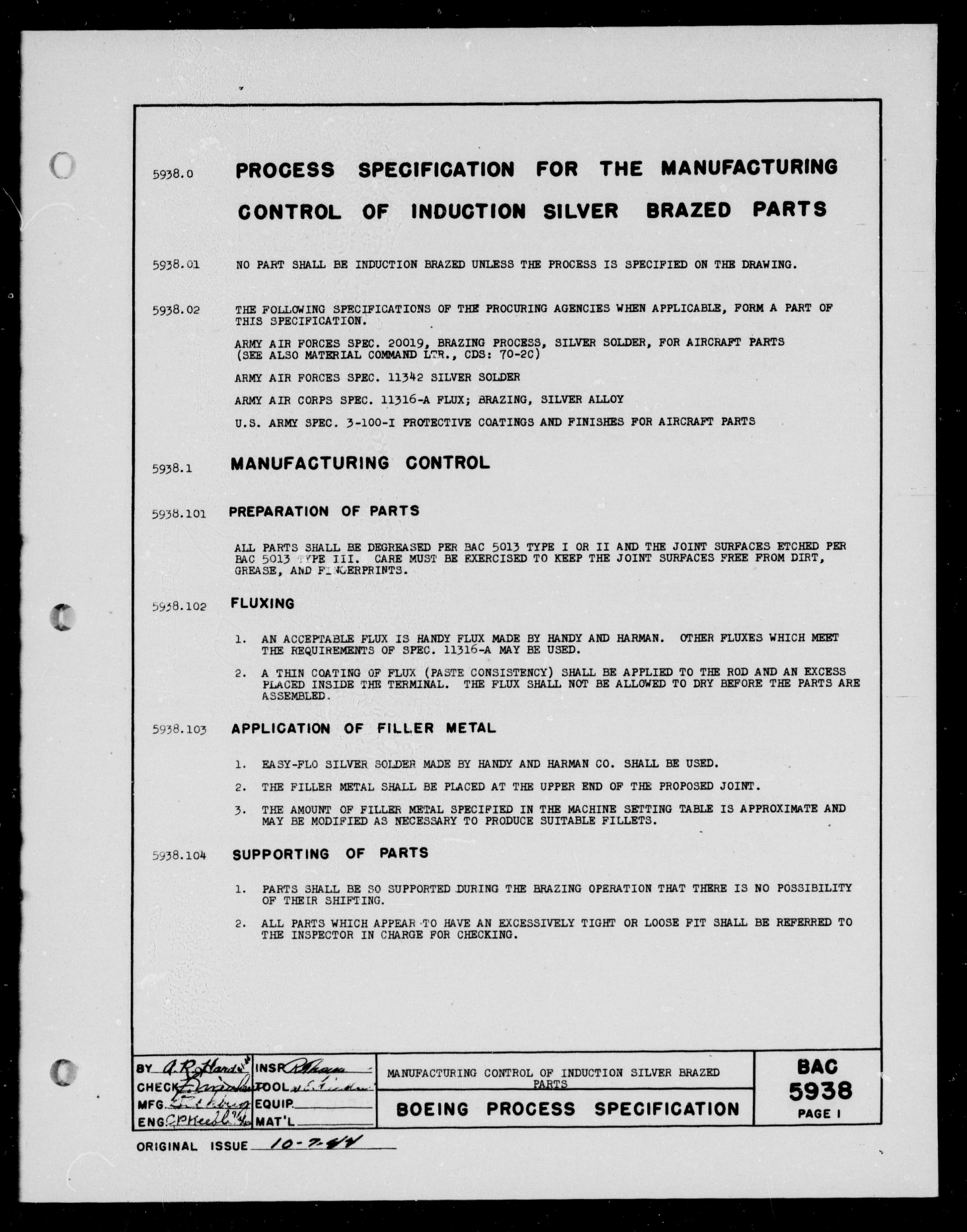 Sample page 1 from AirCorps Library document: Manufacturing Control of Induction Silver Brazed Parts