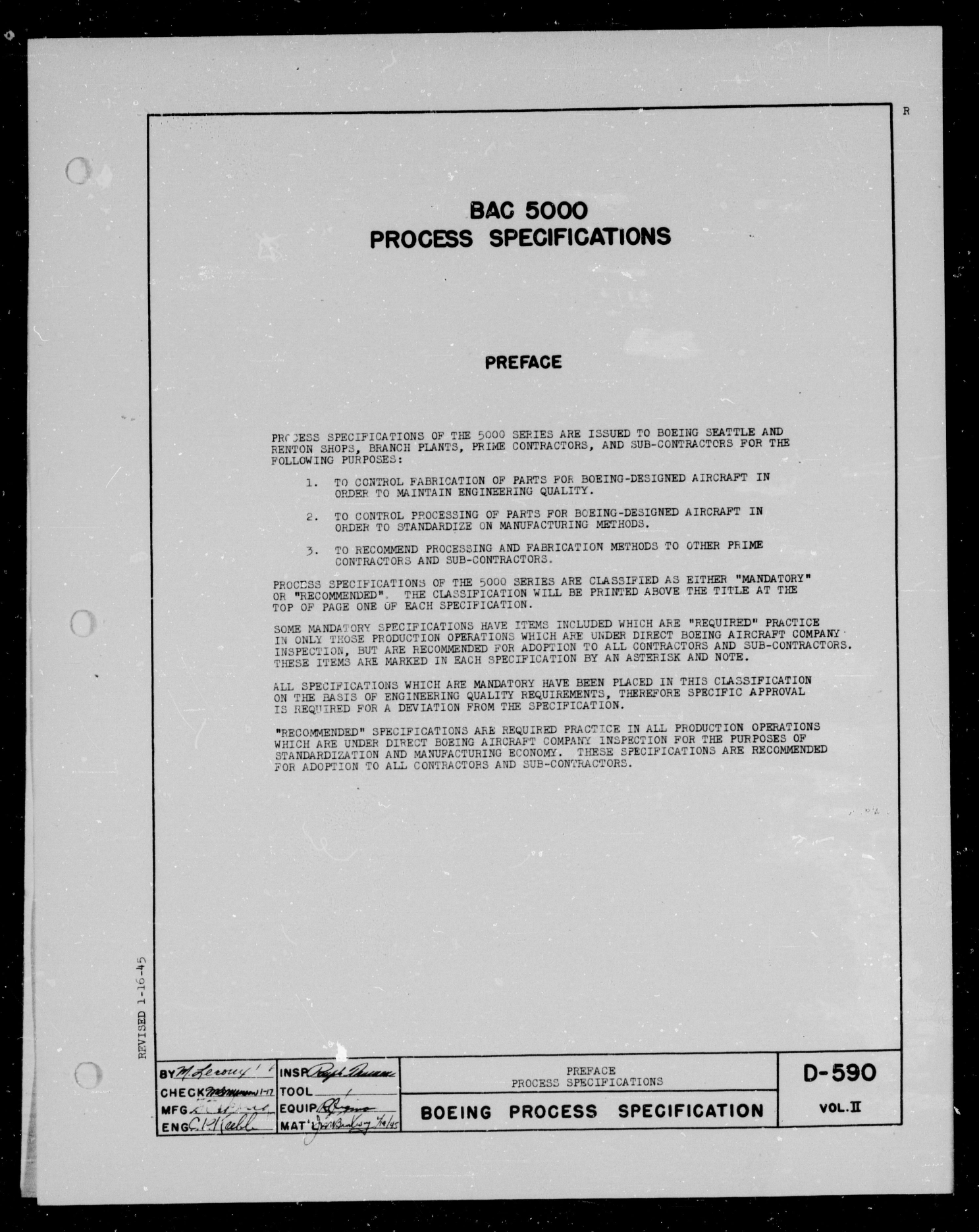 Sample page 1 from AirCorps Library document: Preface - Process Specifications