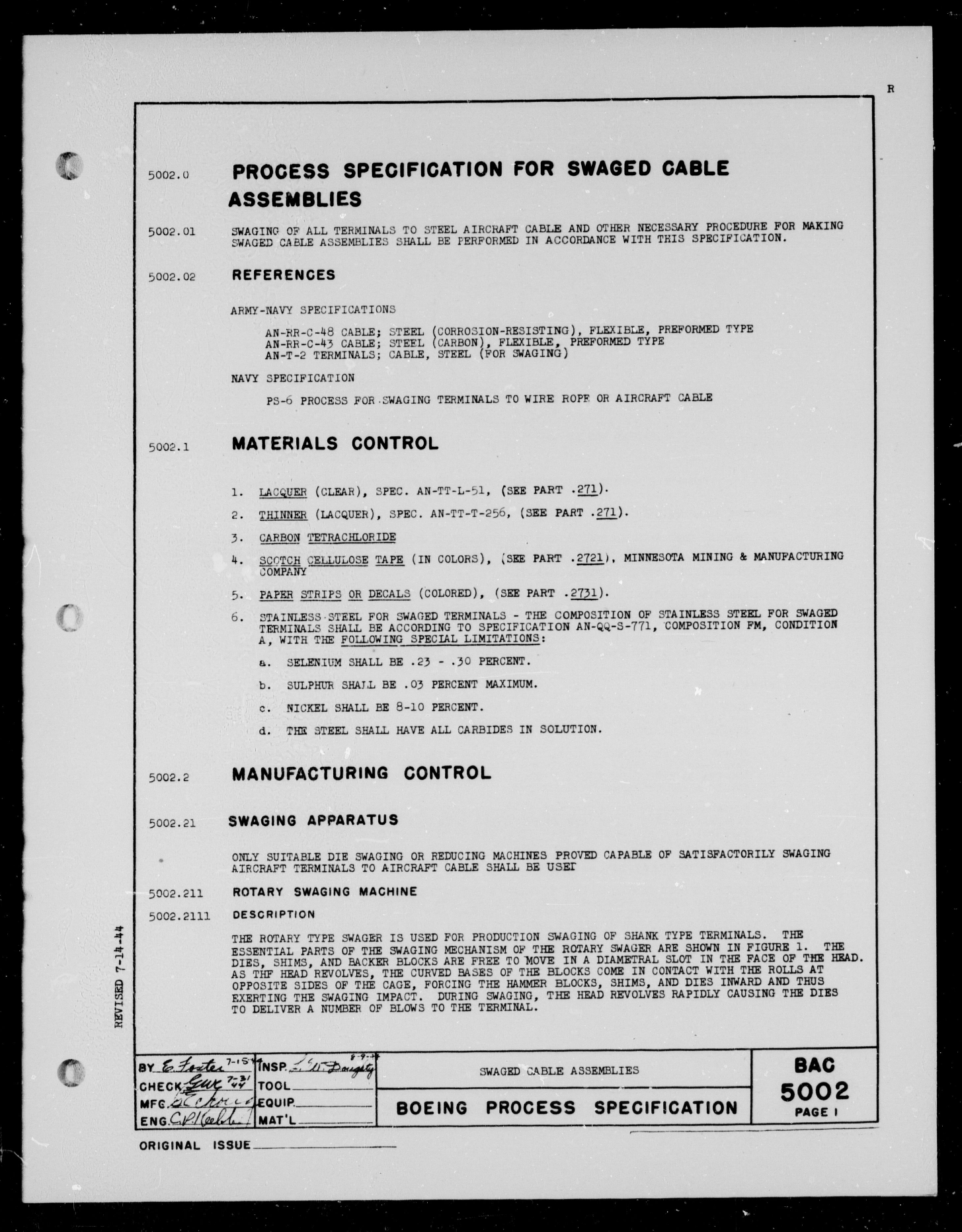 Sample page 1 from AirCorps Library document: Swaged Cable Assemblies