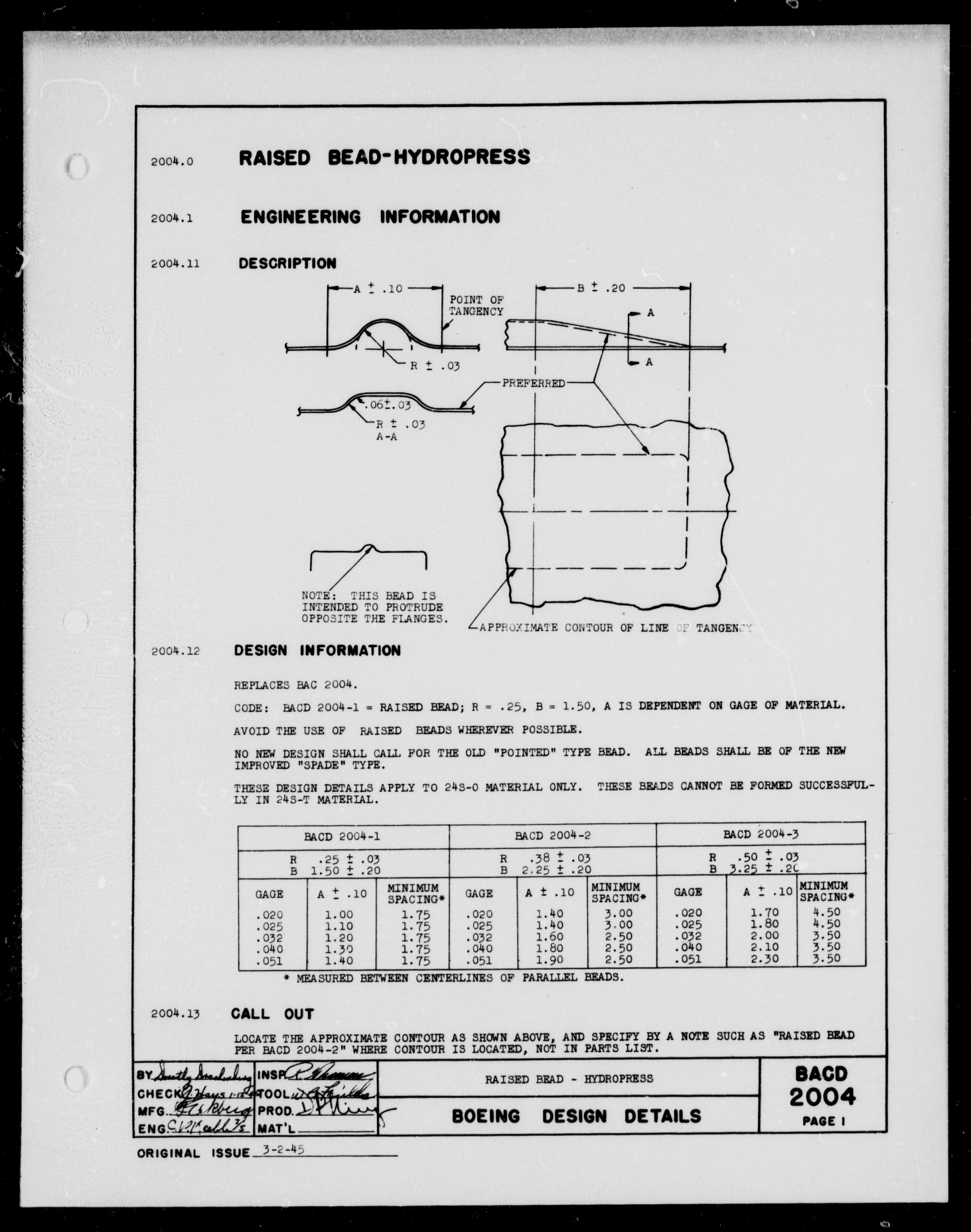 Sample page 1 from AirCorps Library document: Raised Bead - Hydropress