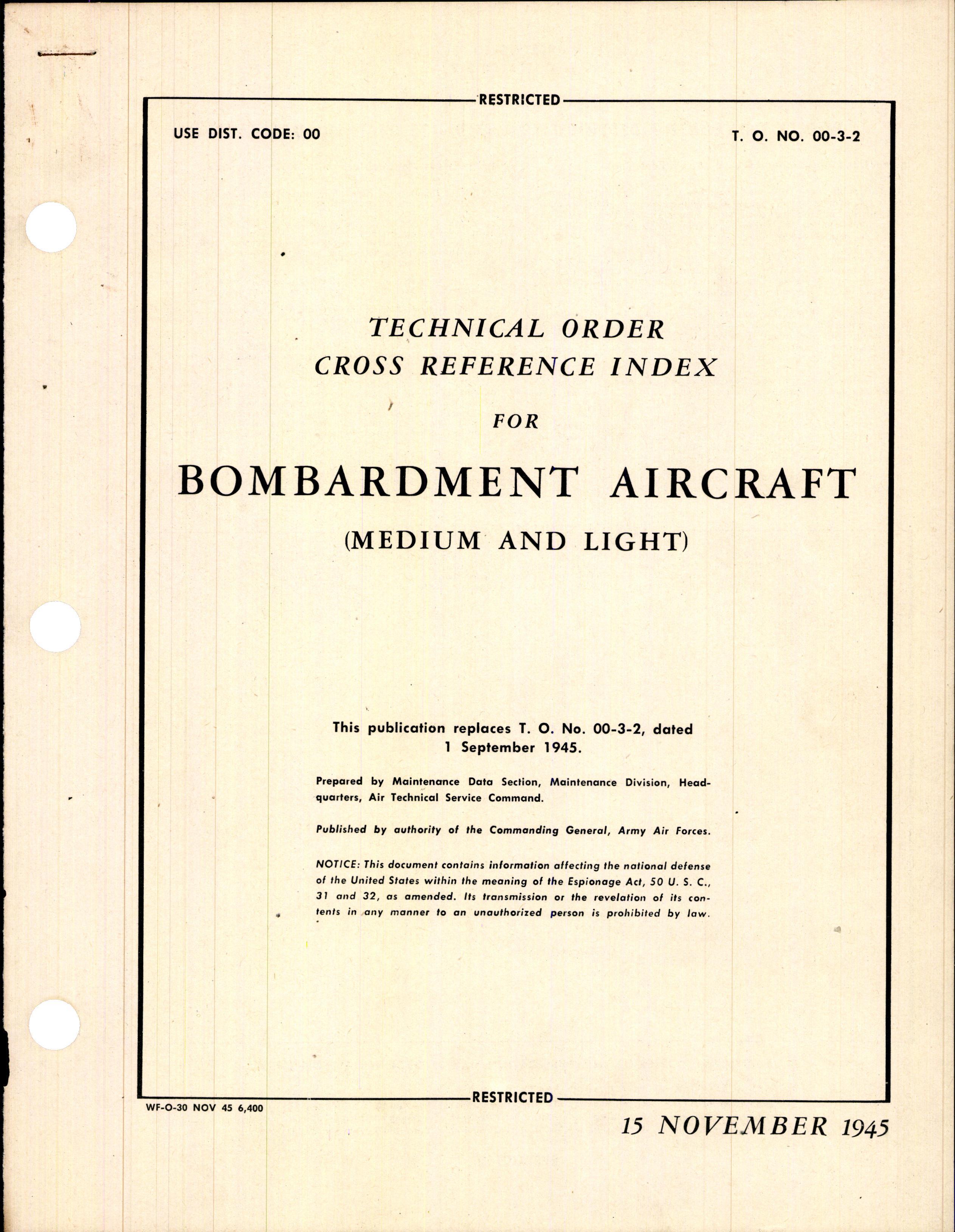 Sample page 1 from AirCorps Library document: Index for Bombardment Aircraft (Medium and Light)