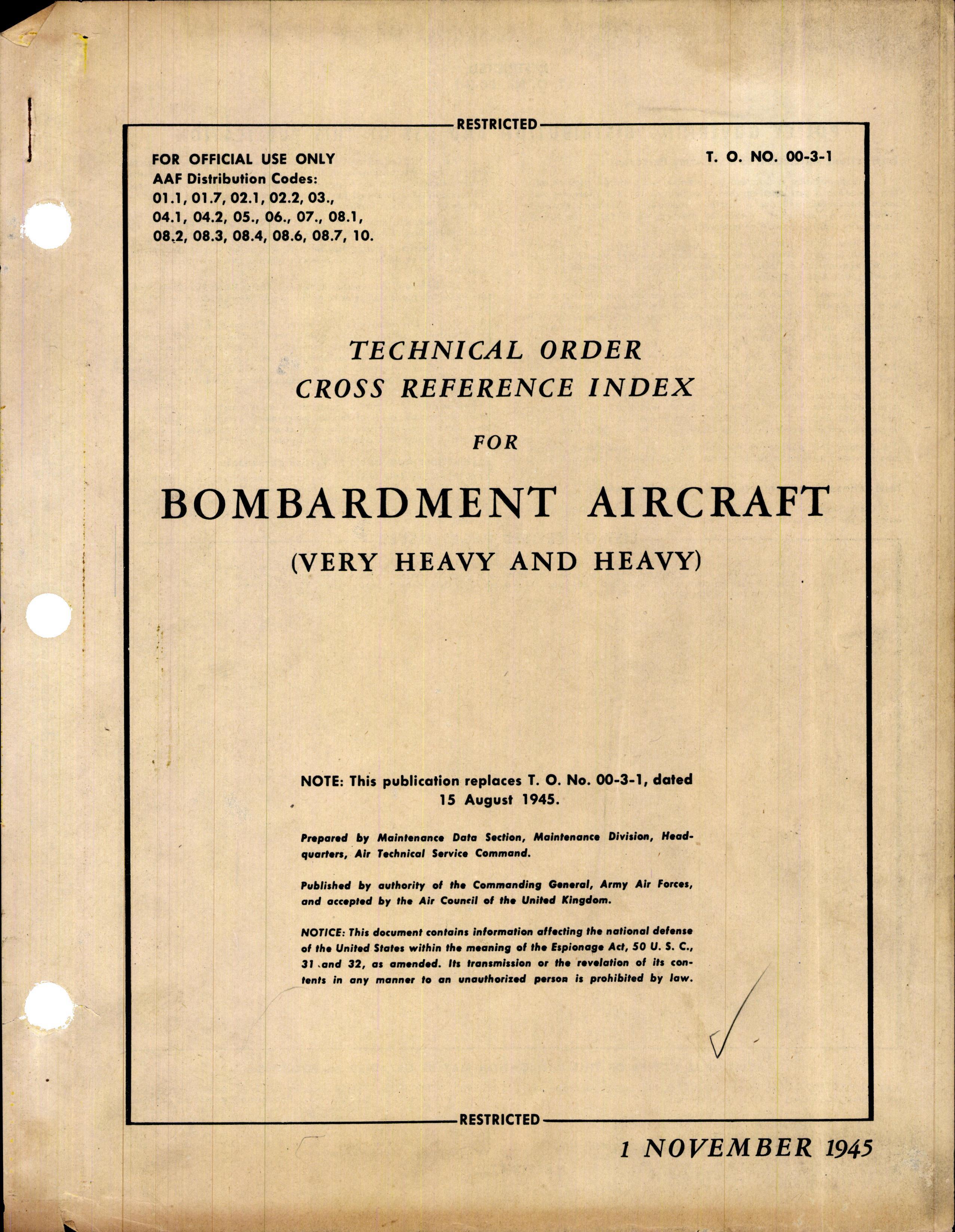 Sample page 1 from AirCorps Library document: Index for Bombardment Aircraft- Very Large & Large