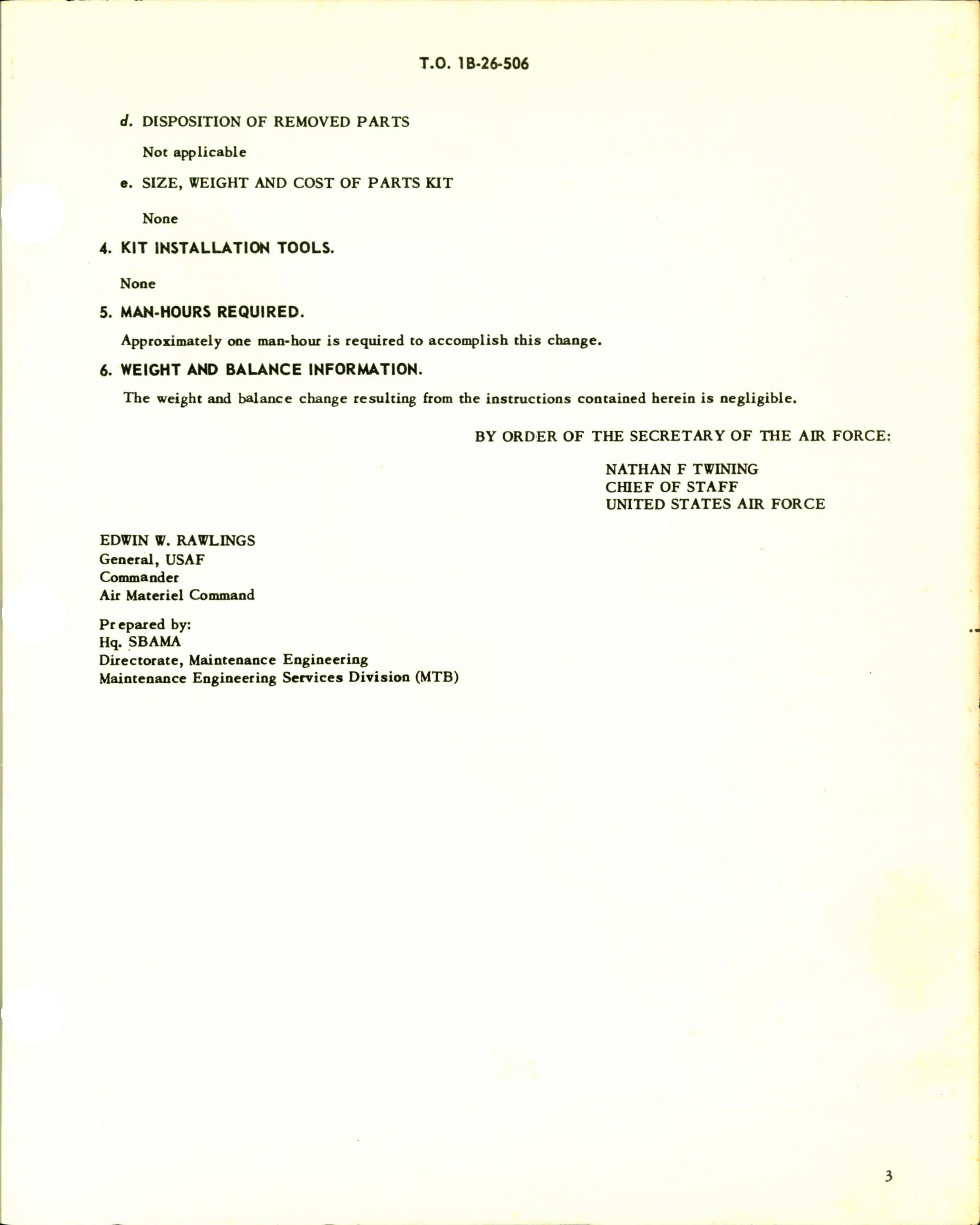 Sample page 3 from AirCorps Library document: Installation of Bomb Bay Terminal Strip Cover for B-26