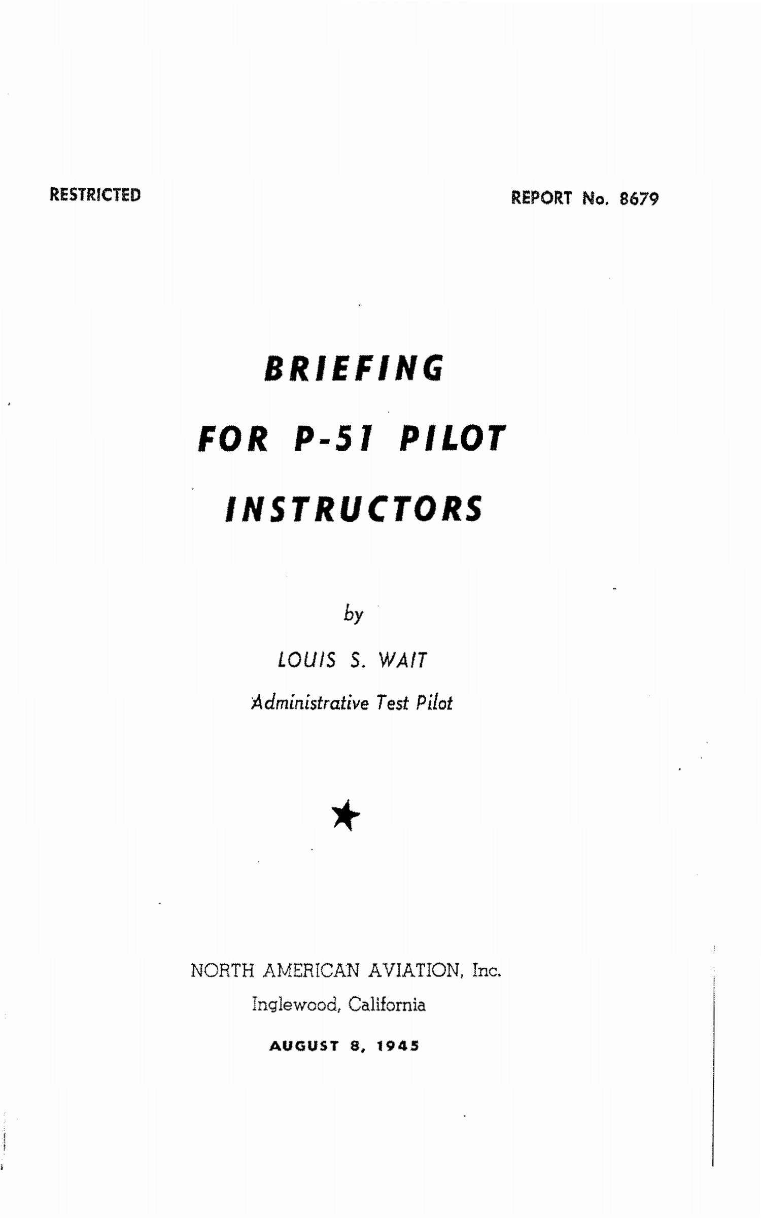 Sample page 1 from AirCorps Library document: Briefing for P-51 Pilot Instructors