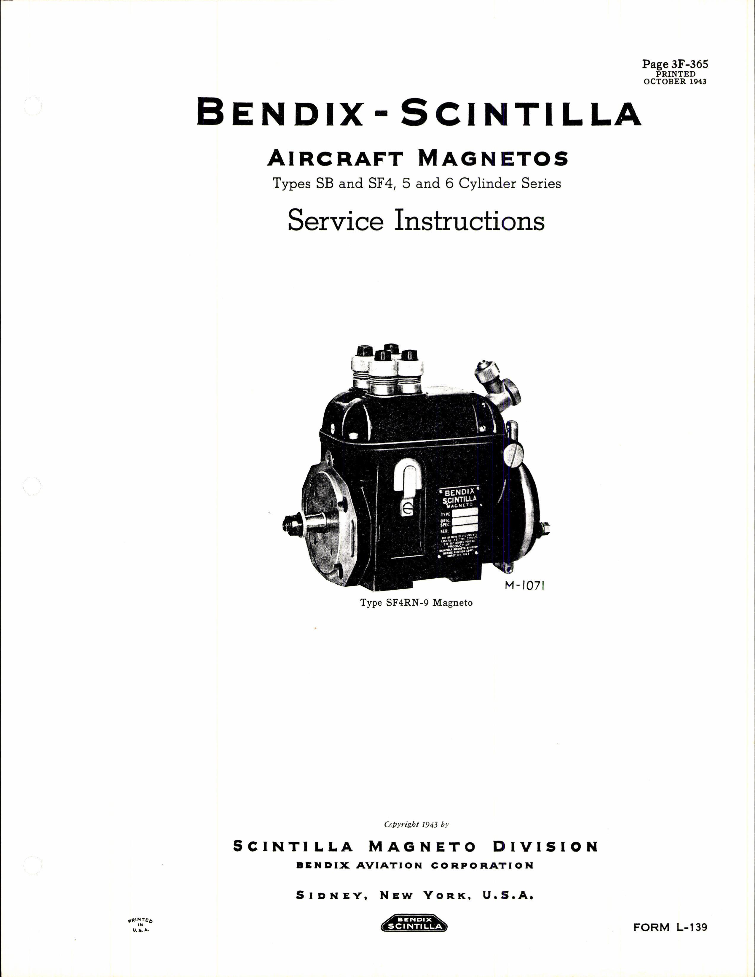Sample page 1 from AirCorps Library document: Service Instructions for Bendix-Scintilla Aircraft Magnetos Types SB and SF