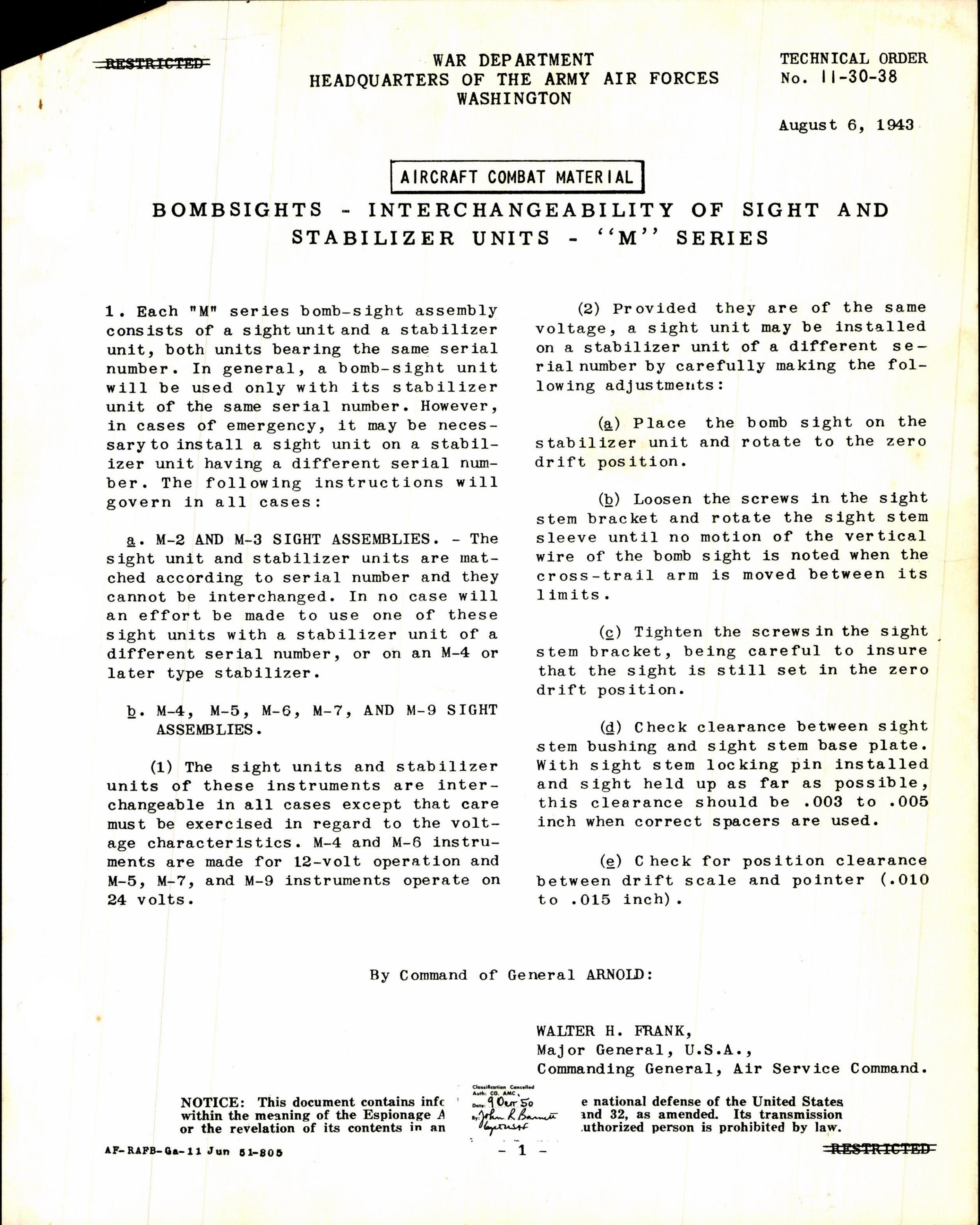 Sample page 1 from AirCorps Library document: Interchangeability of Sight and Stabilizer Units M Series