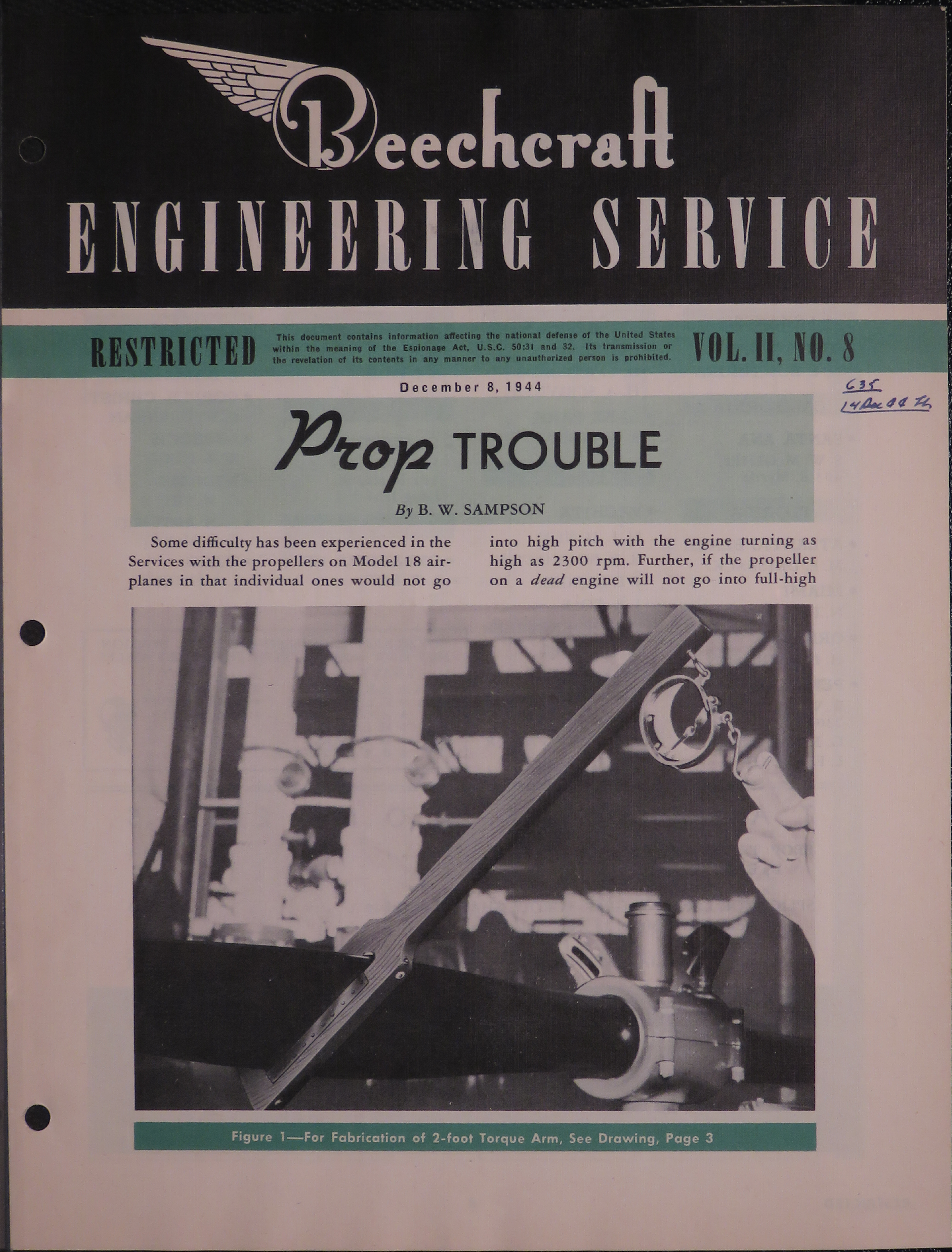 Sample page 1 from AirCorps Library document: Vol. II, No. 8 - Beechcraft Engineering Service