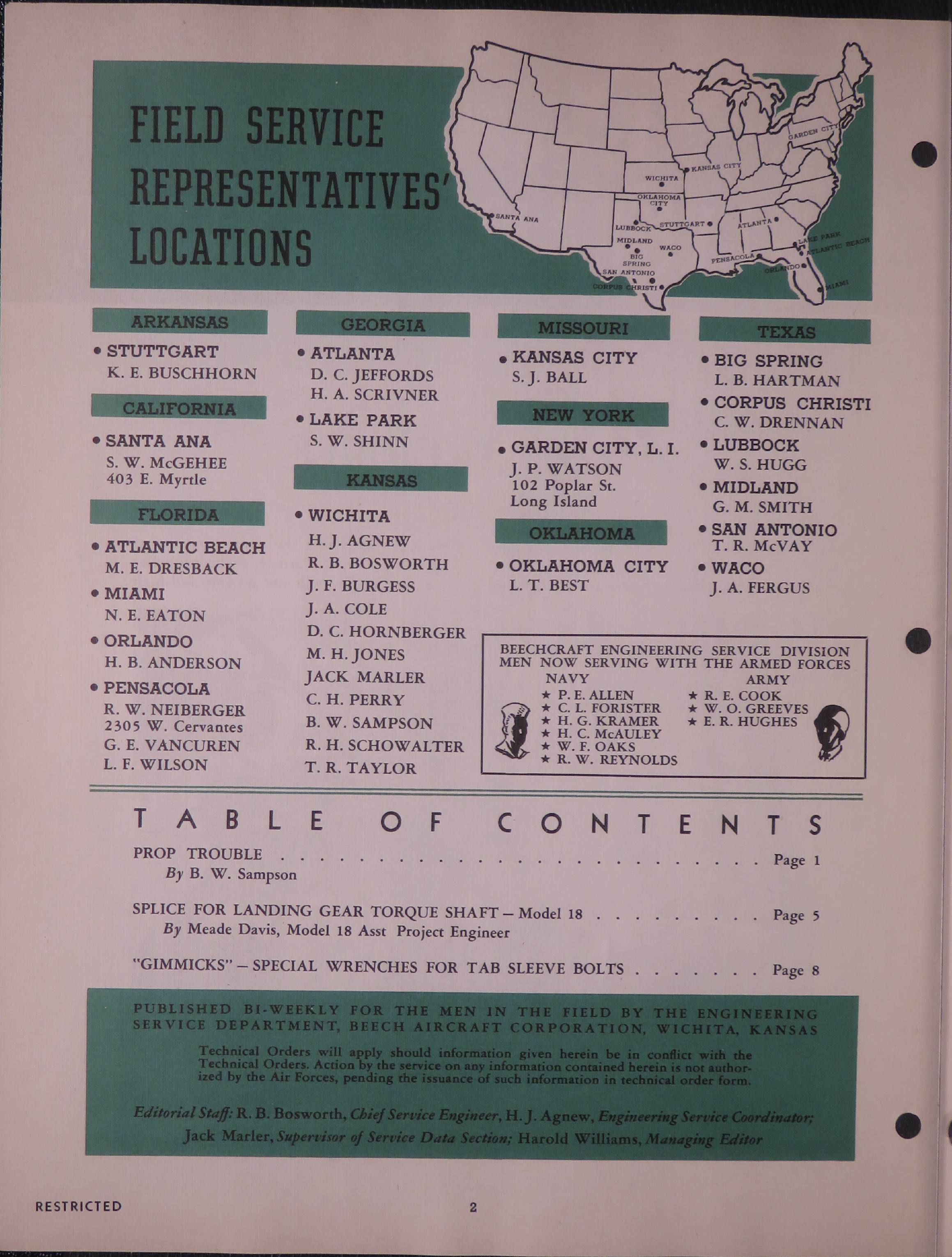 Sample page 2 from AirCorps Library document: Vol. II, No. 8 - Beechcraft Engineering Service