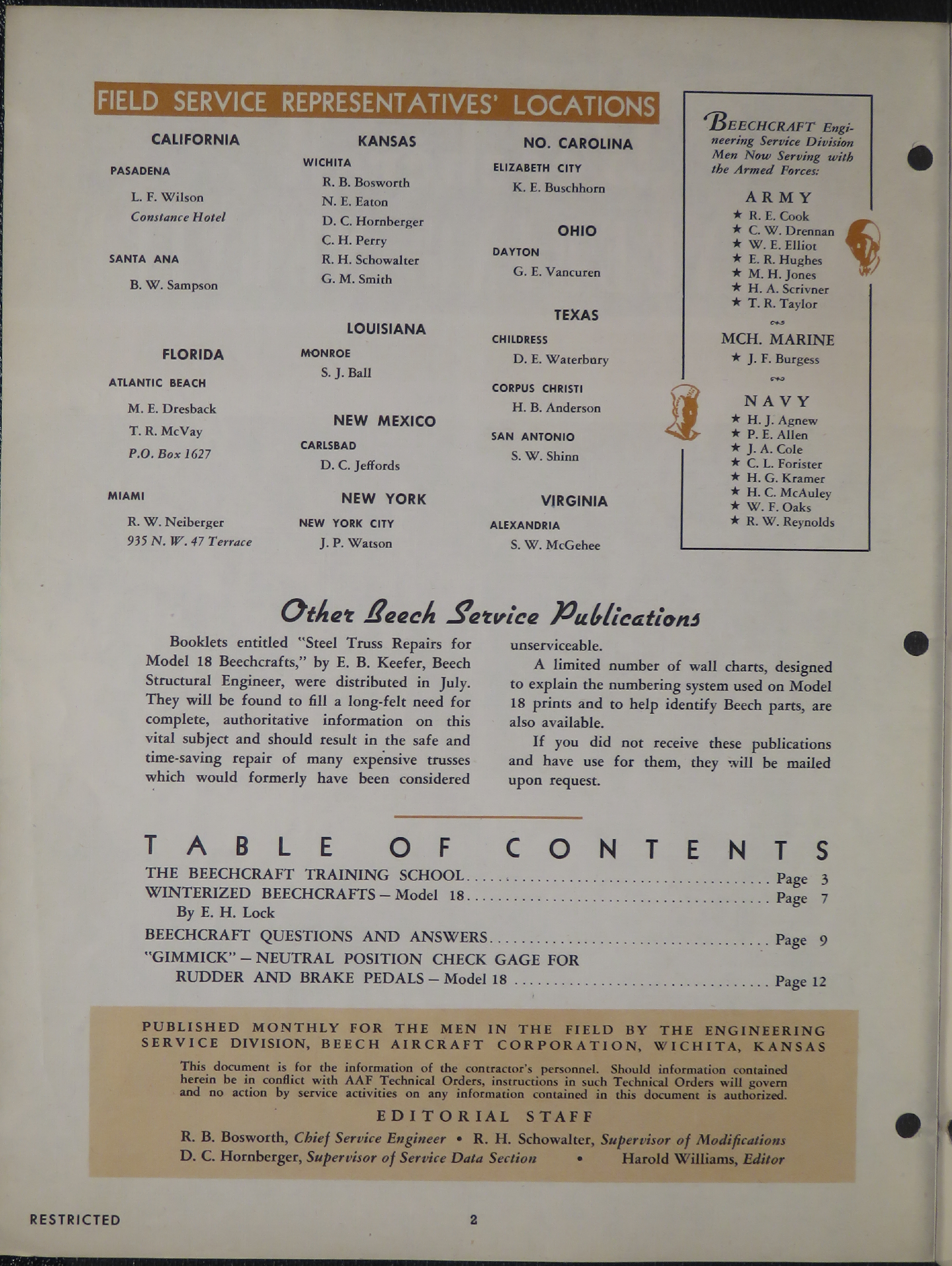 Sample page 2 from AirCorps Library document: Vol. II, No. 19 - Beechcraft Engineering Service