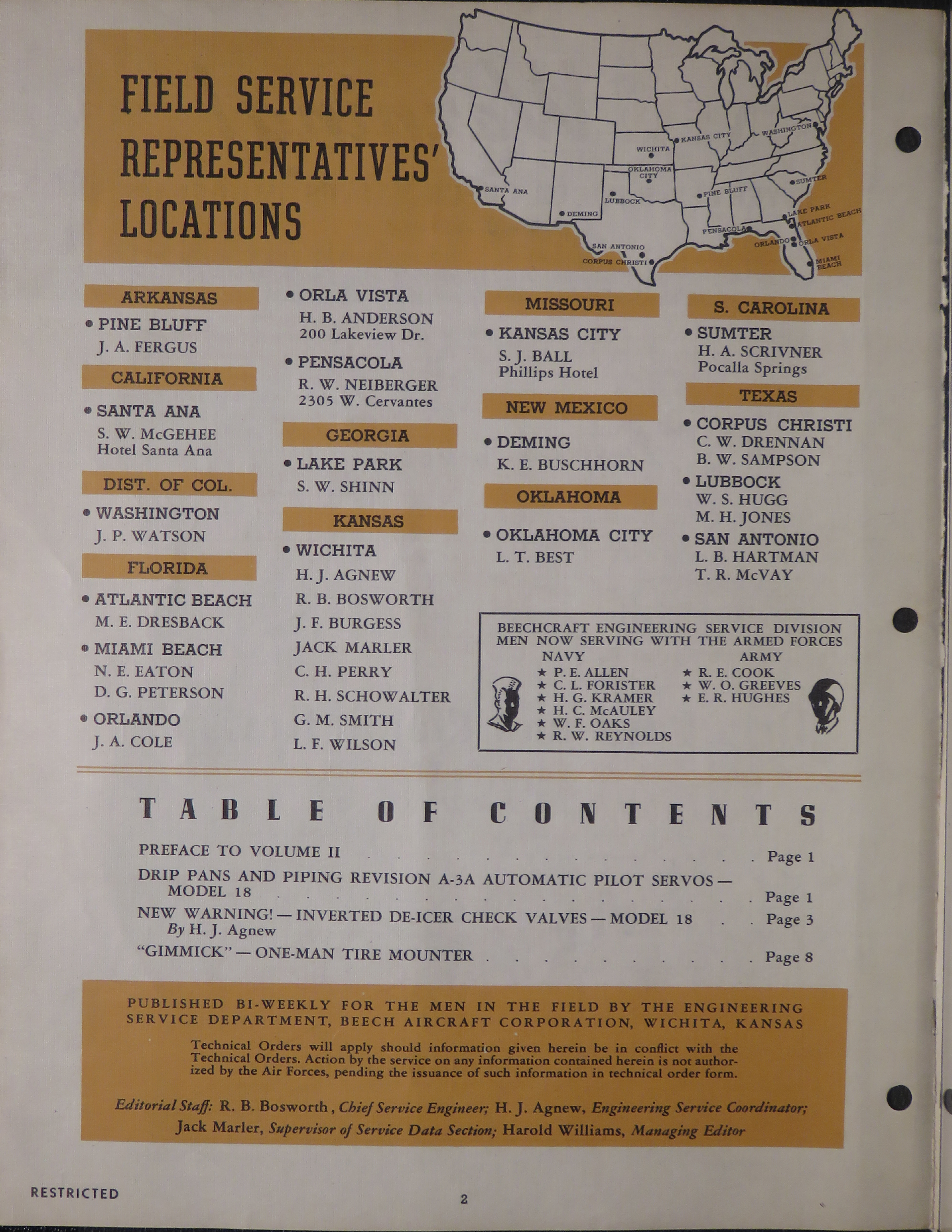 Sample page 2 from AirCorps Library document: Vol. II, No. 1 - Beechcraft Engineering Service