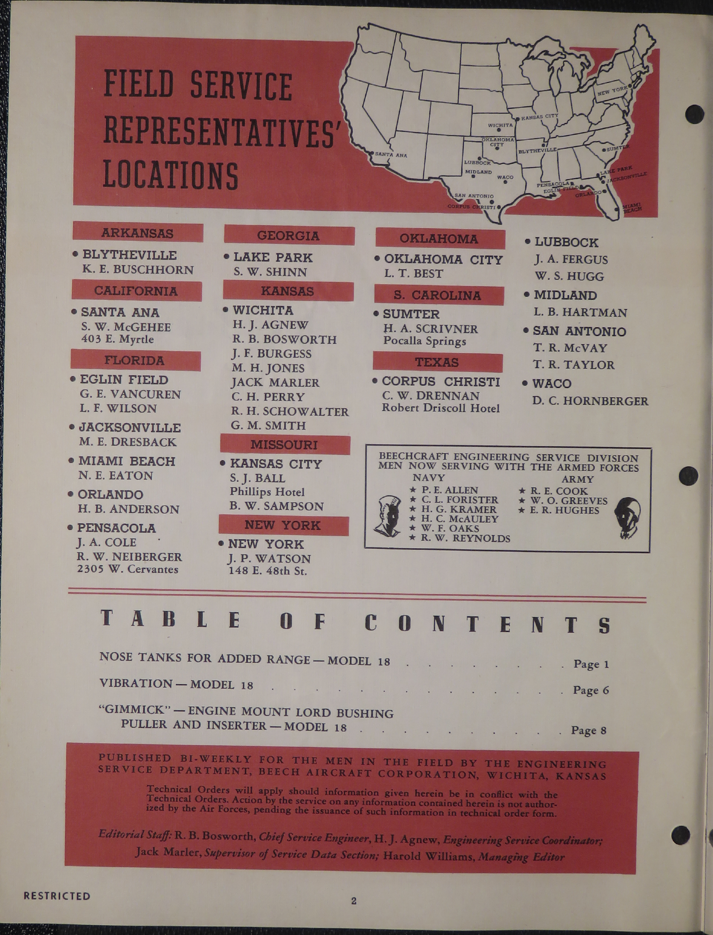 Sample page 2 from AirCorps Library document: Vol. II, No. 3 - Beechcraft Engineering Service