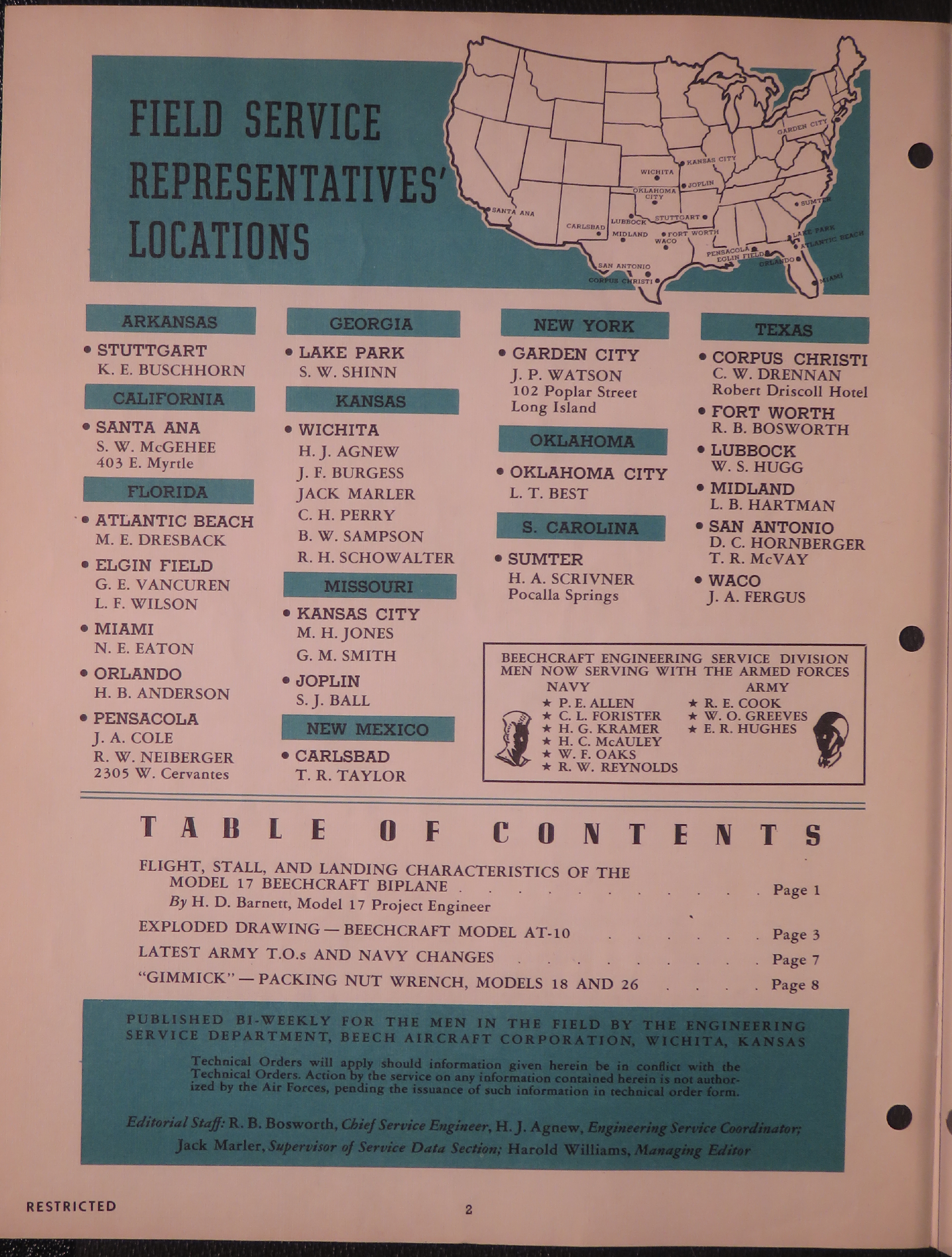 Sample page 2 from AirCorps Library document: Vol. II, No. 4 - Beechcraft Engineering Service