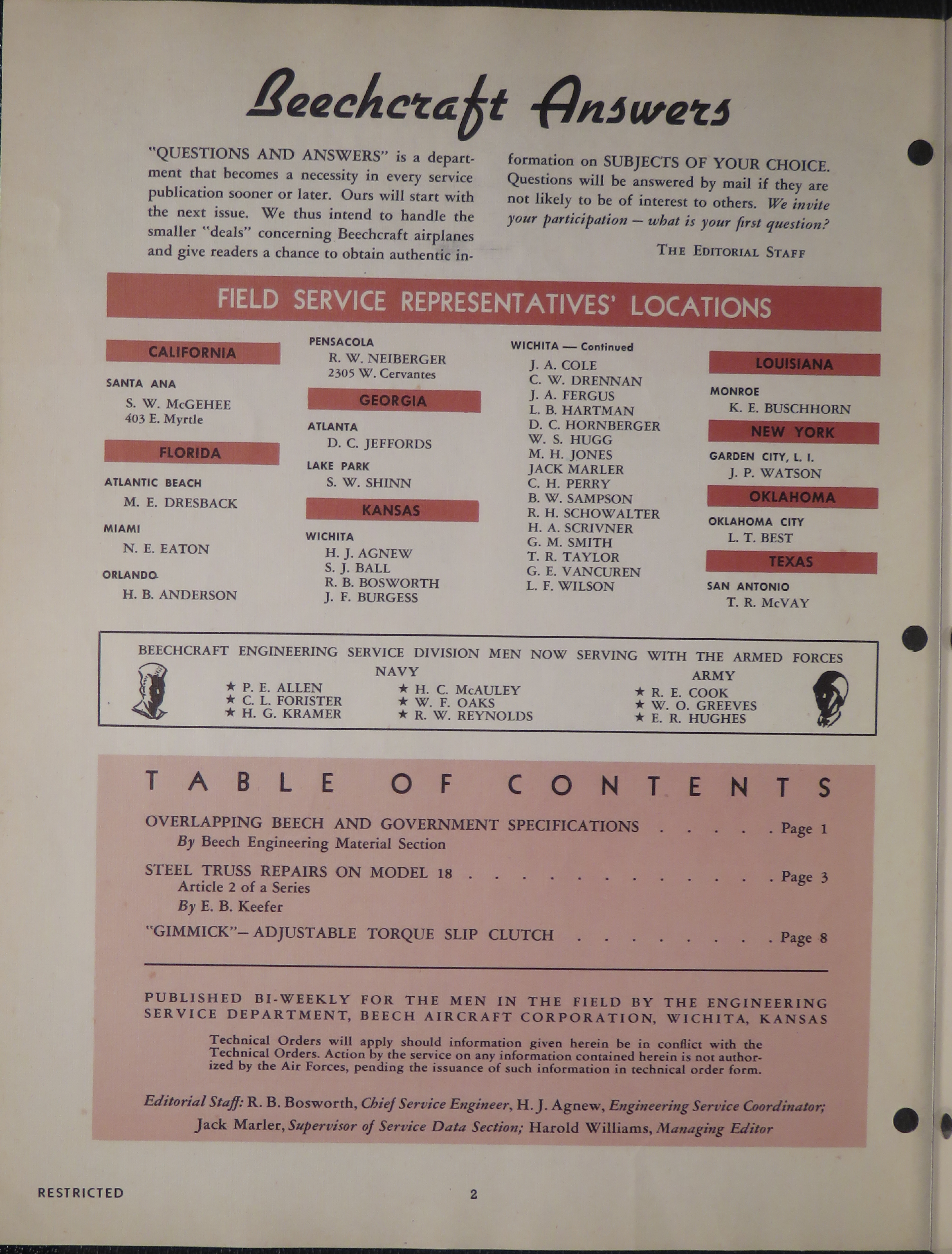 Sample page 2 from AirCorps Library document: Vol. II, No. 9 - Beechcraft Engineering Service