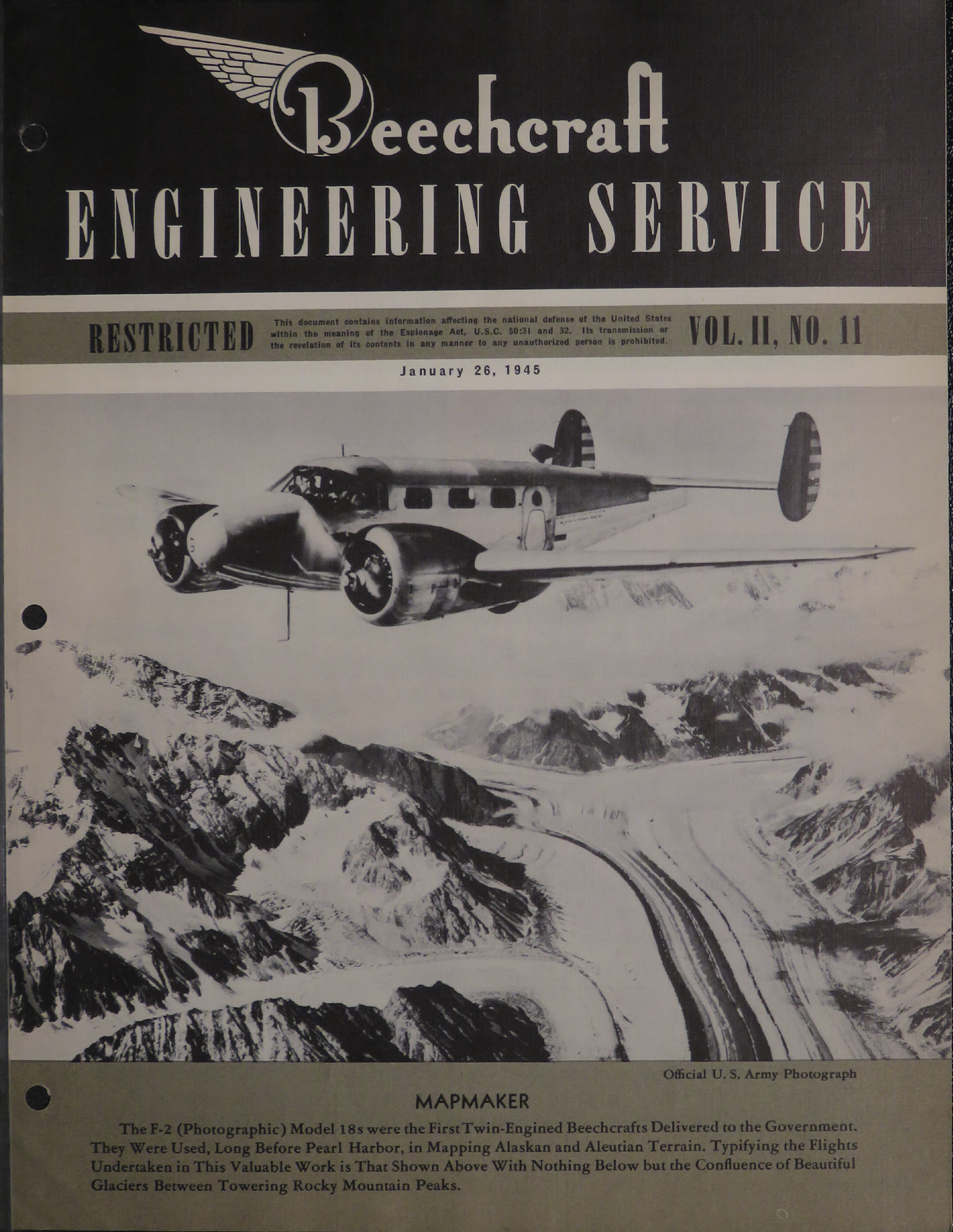 Sample page 1 from AirCorps Library document: Vol. II, No. 11 - Beechcraft Engineering Service