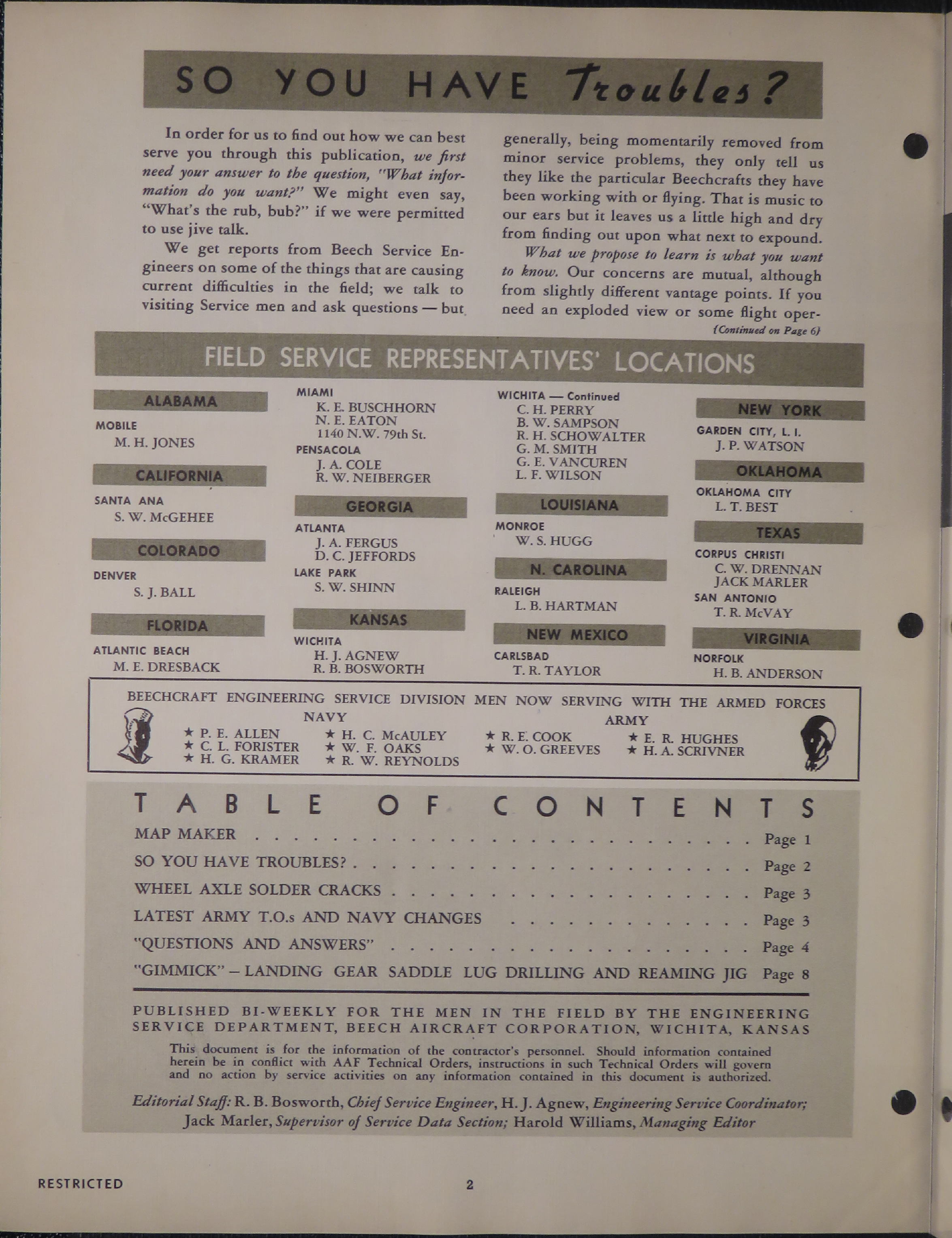 Sample page 2 from AirCorps Library document: Vol. II, No. 11 - Beechcraft Engineering Service