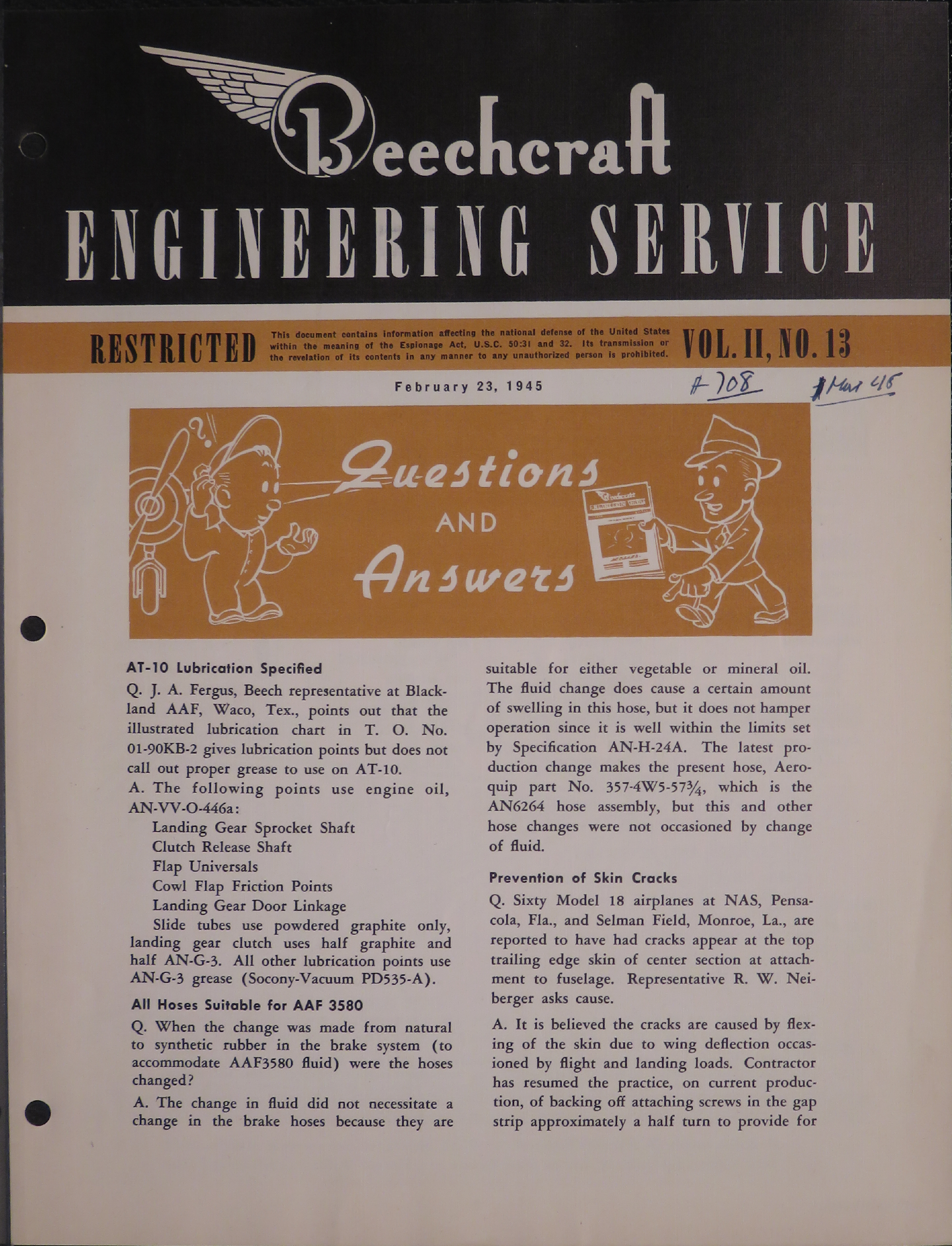 Sample page 1 from AirCorps Library document: Vol. II, No. 13 - Beechcraft Engineering Service