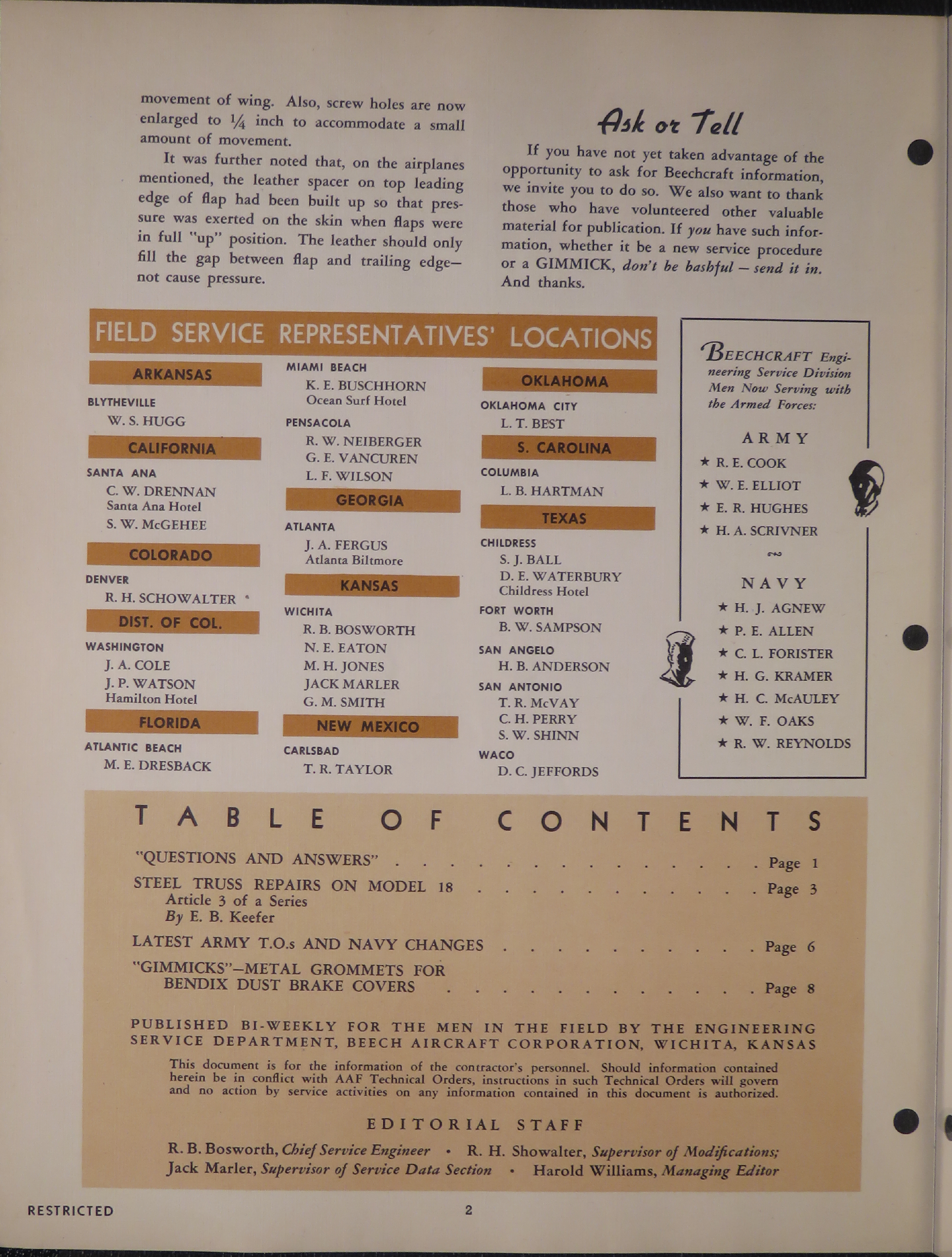 Sample page 2 from AirCorps Library document: Vol. II, No. 13 - Beechcraft Engineering Service