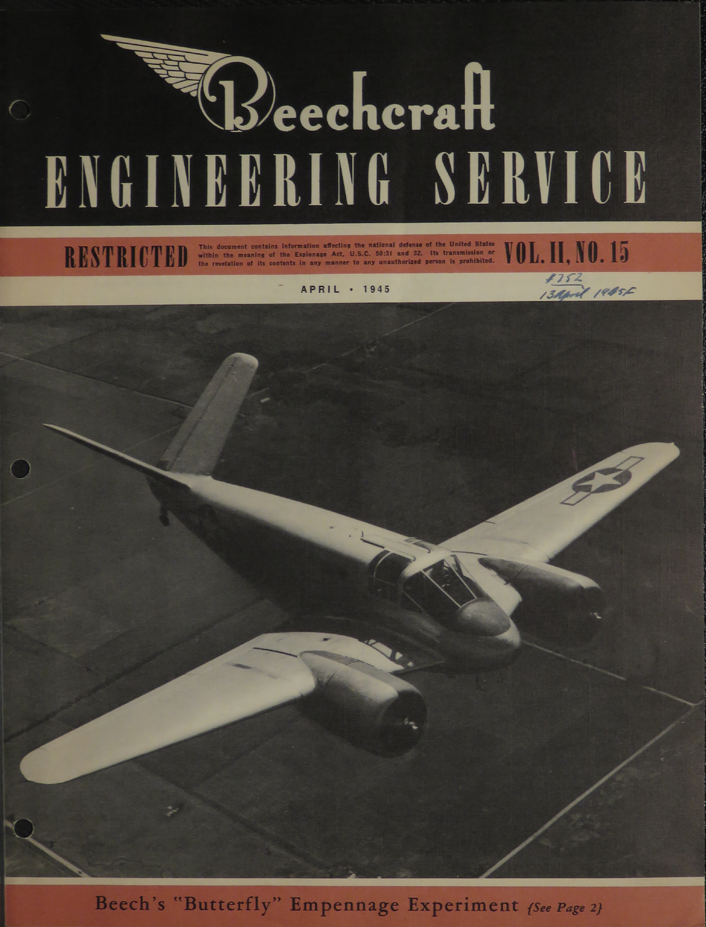 Sample page 1 from AirCorps Library document: Vol. II, No. 15 - Beechcraft Engineering Service