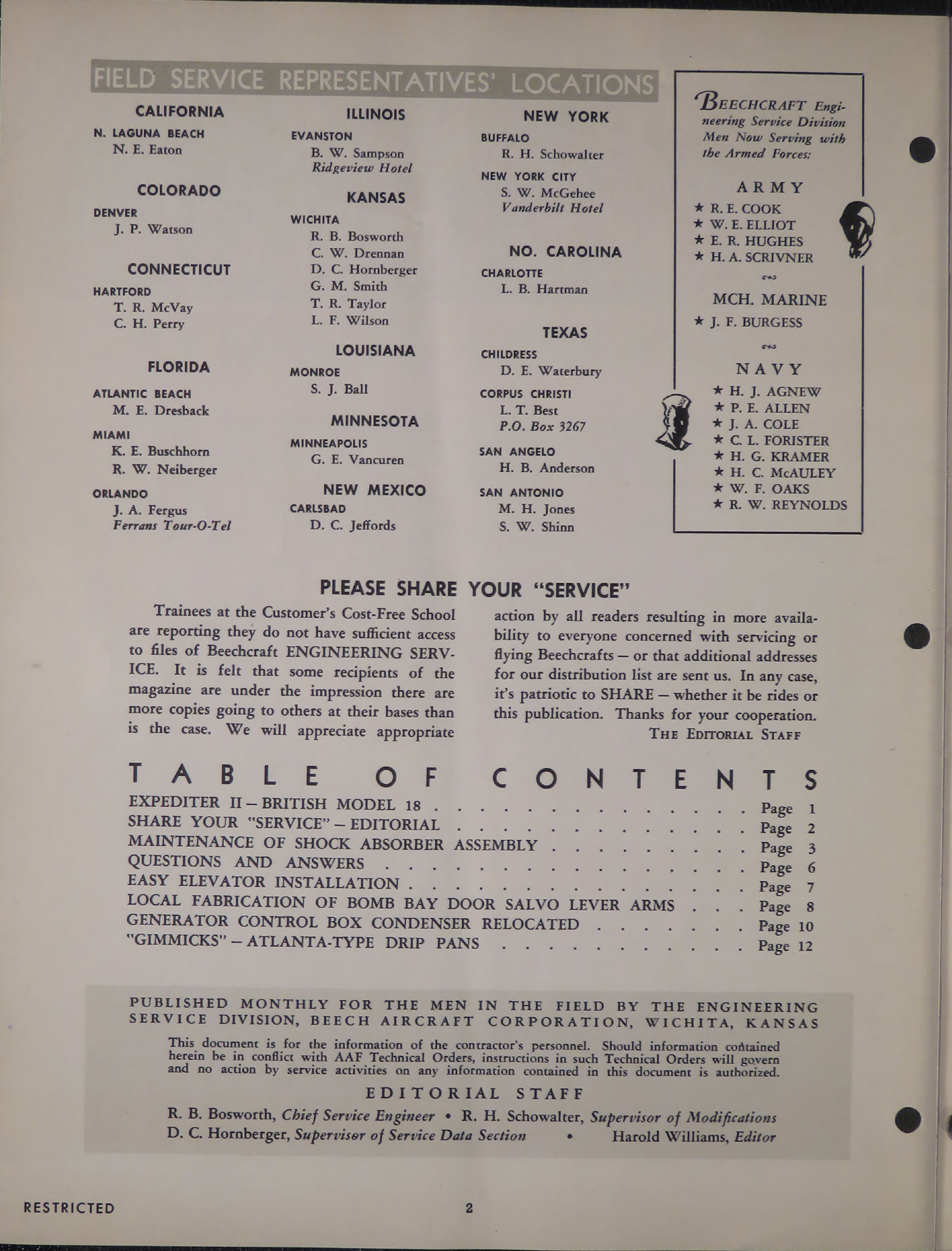 Sample page 2 from AirCorps Library document: Vol. II, No. 17 - Beechcraft Engineering Service