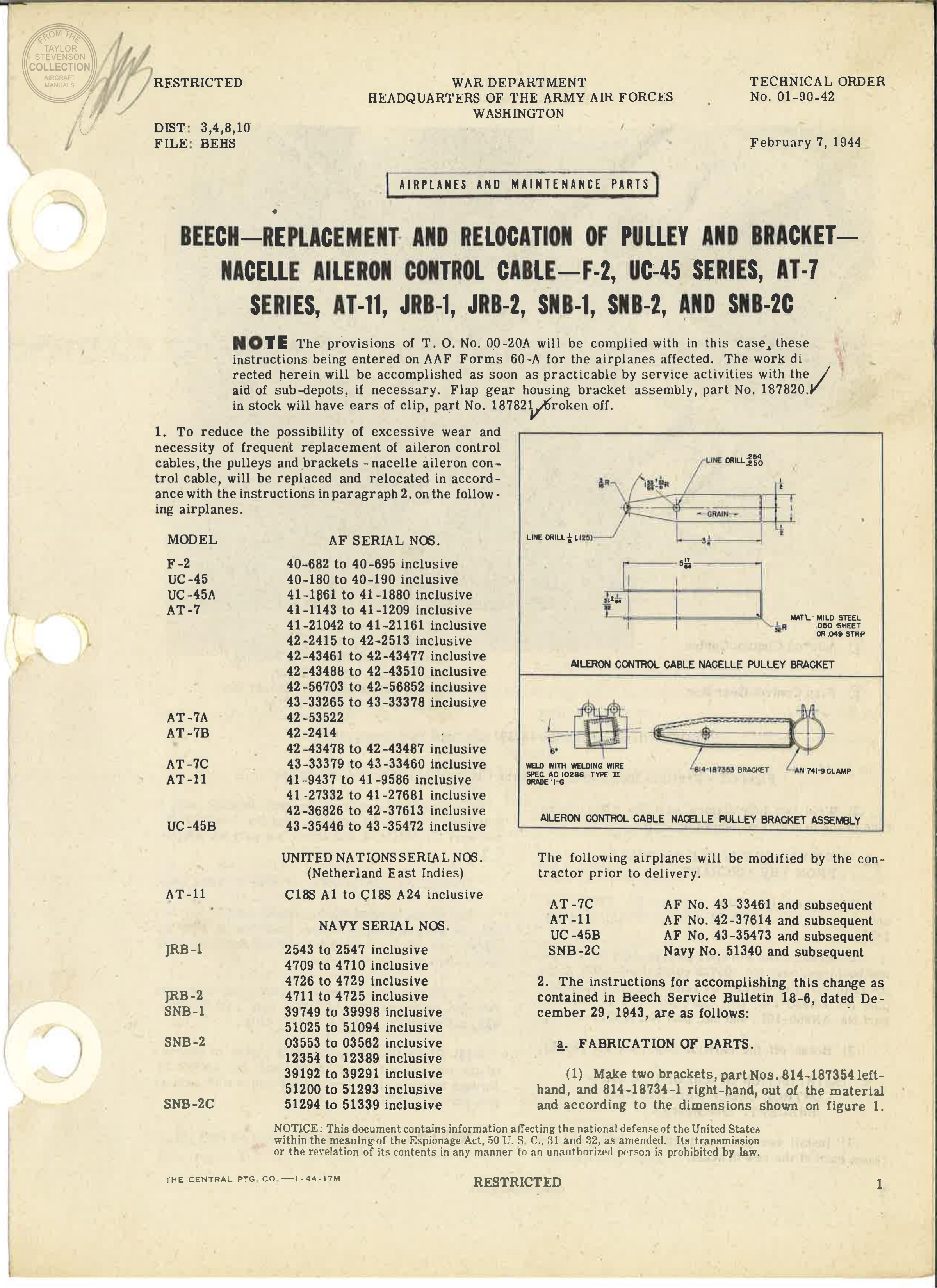 Sample page 1 from AirCorps Library document: Beech Technical Orders - 01-90-42 through 01-90C-10