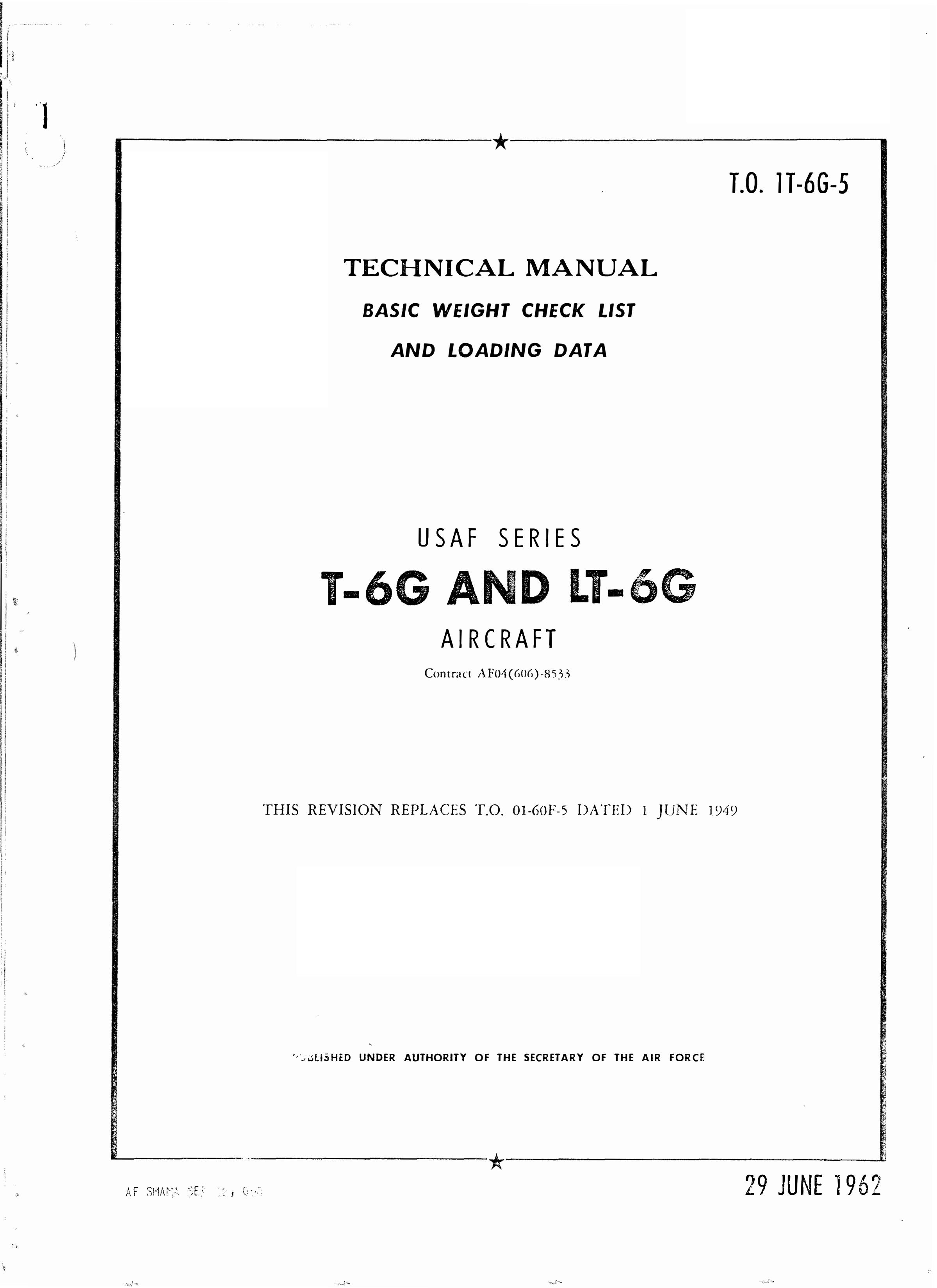 Sample page 1 from AirCorps Library document: Basic Weight Check List and Loading Data - AT-6