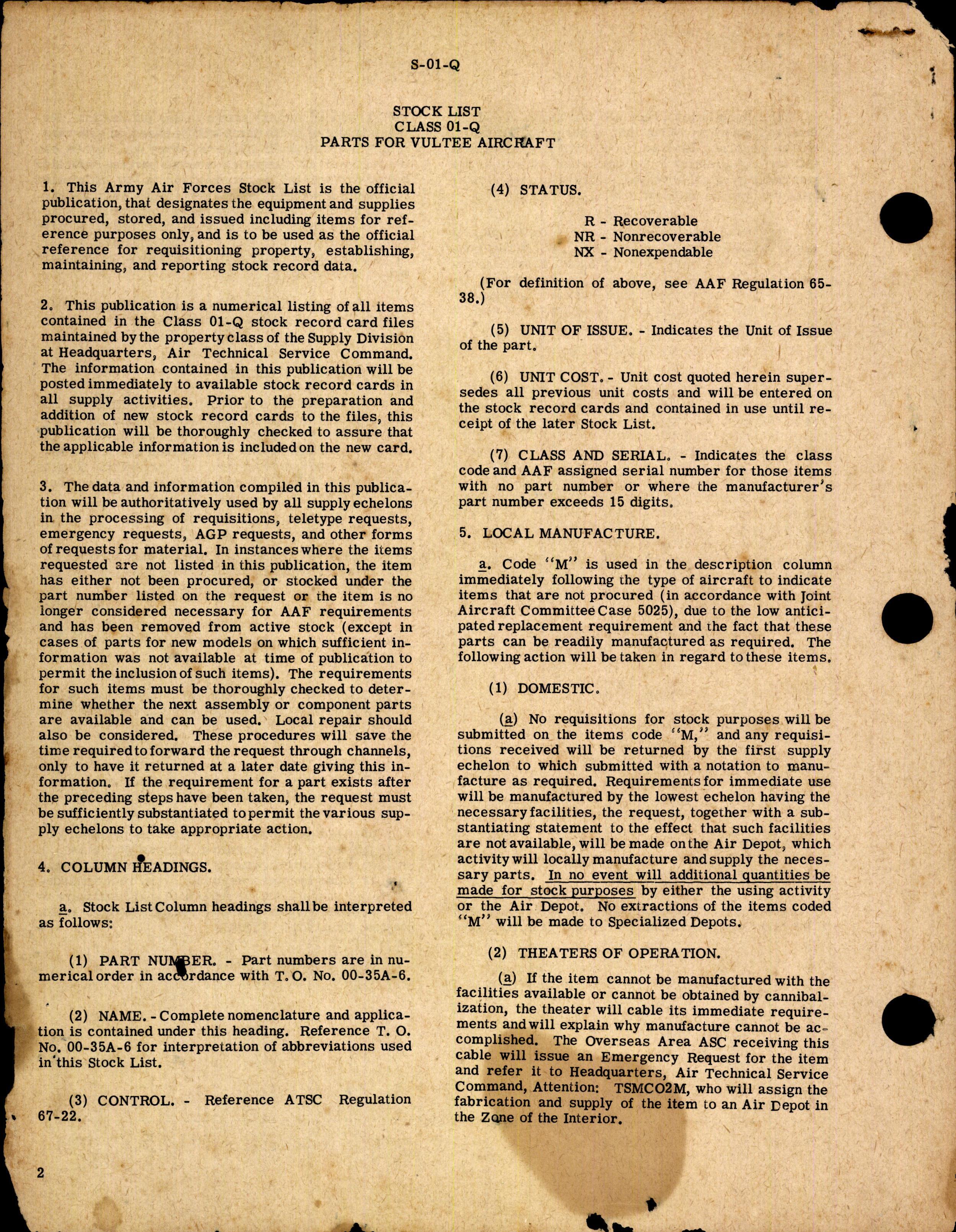 Sample page 2 from AirCorps Library document: Stock List for Class 01-Q Parts for Vultee Aircraft